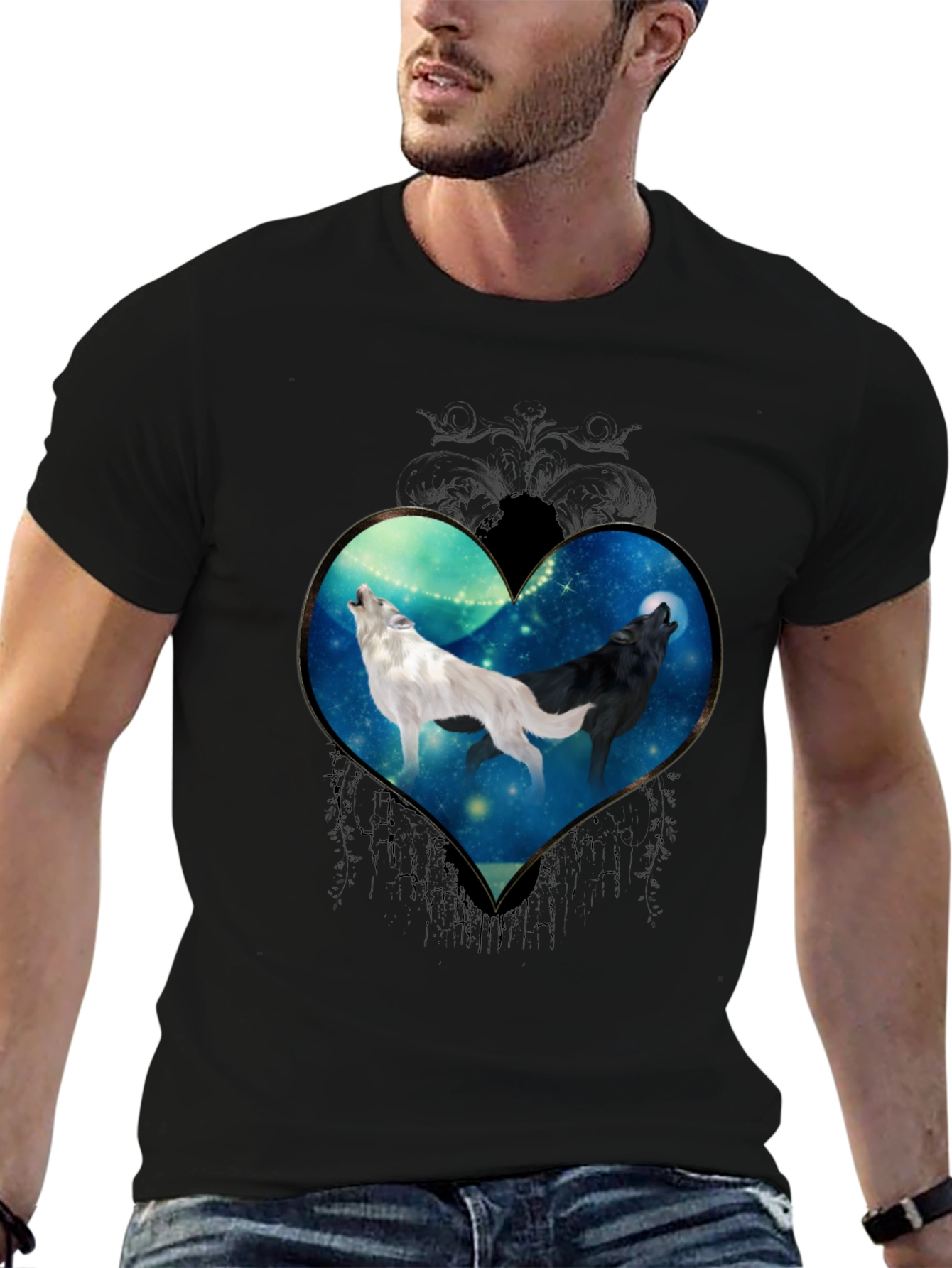 Wolf Heart Graphic Tee - Stylish Black T-Shirt