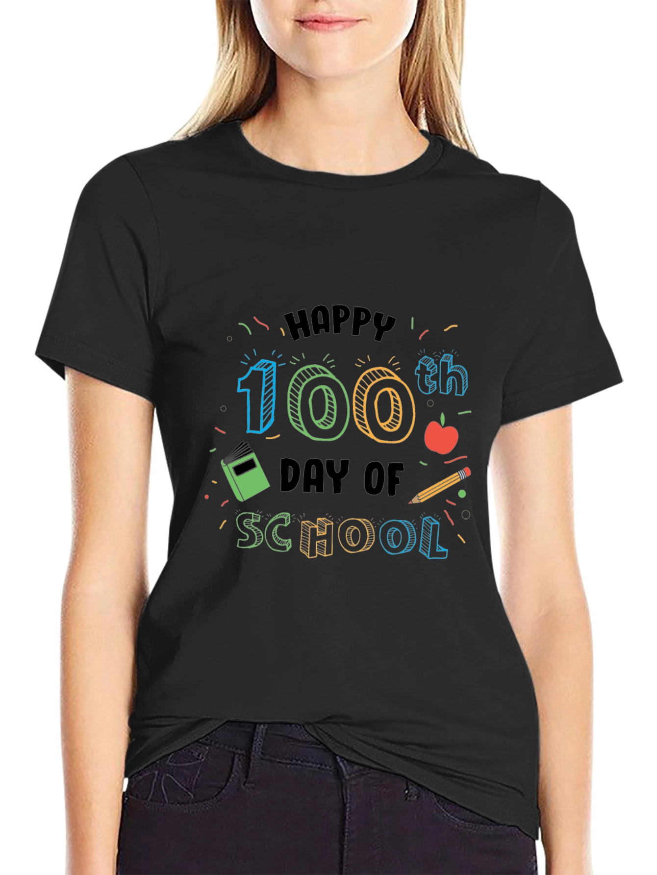 Happy 100th Day of School Black T-Shirt