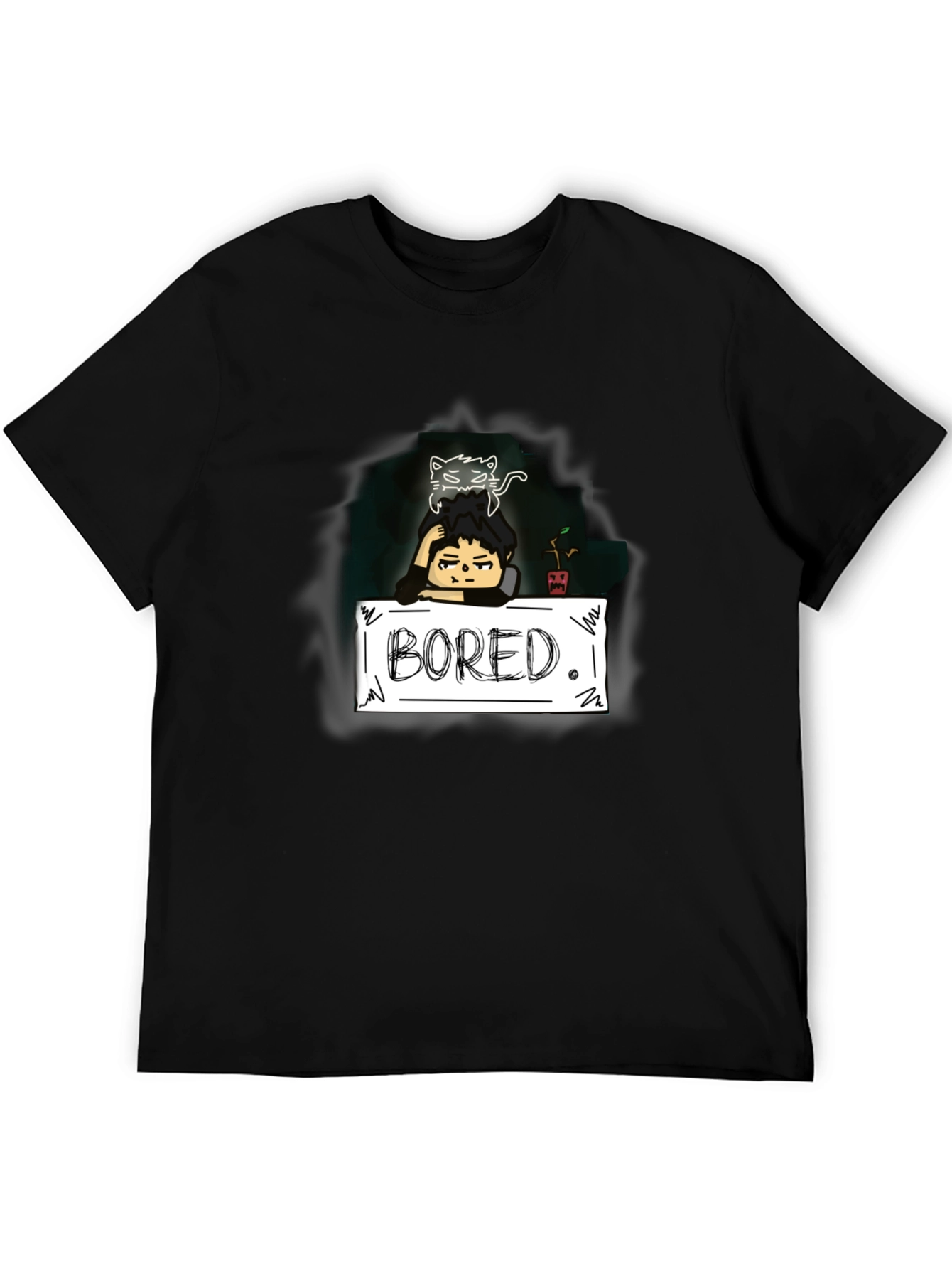 Bored Cat Graphic Tee - Black Cotton T-Shirt