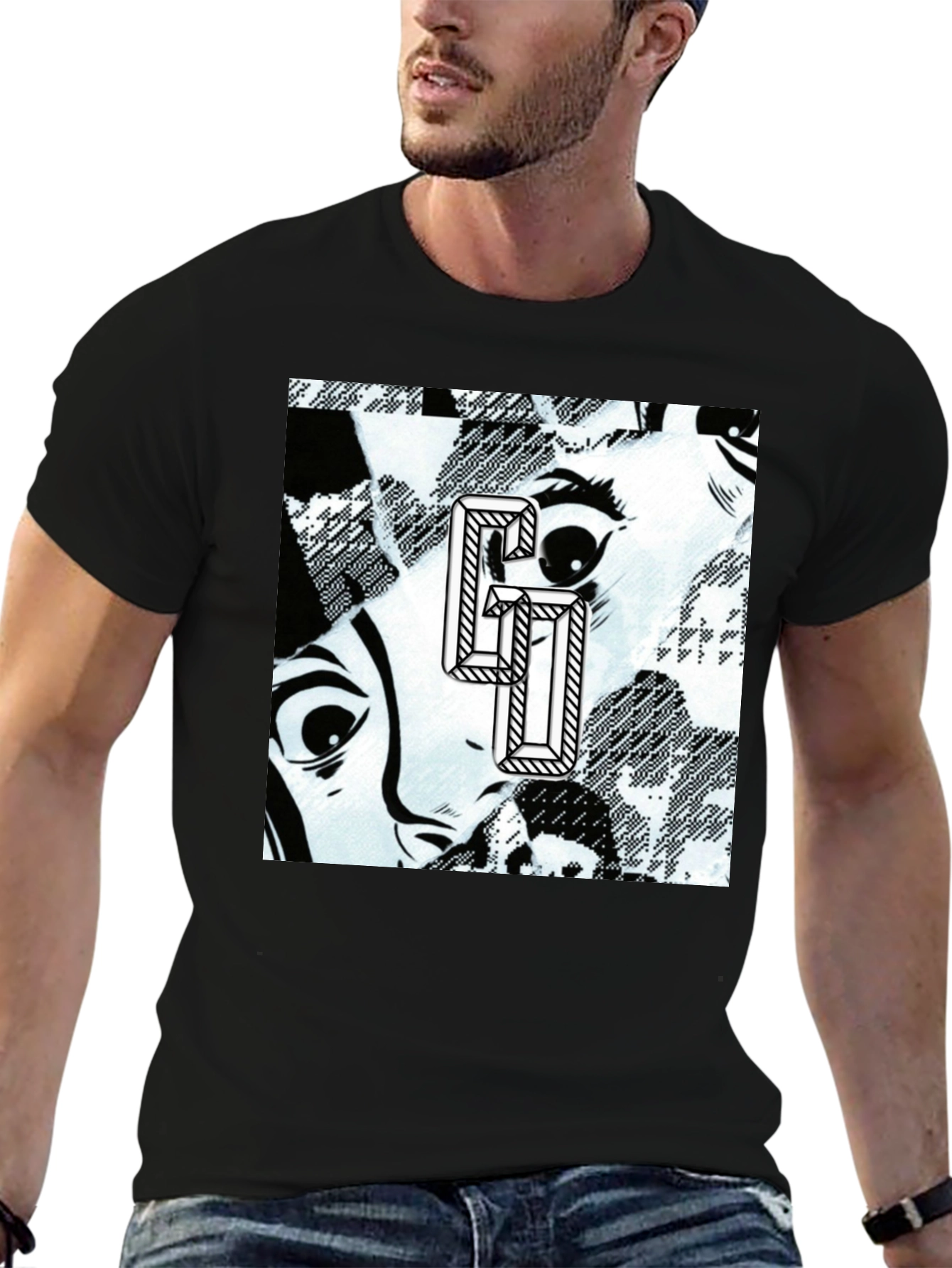 Graphic Print Black Cotton Tee