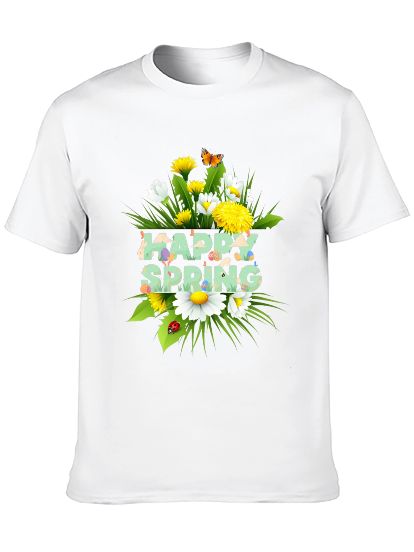 Happy Spring Floral Graphic Black T-Shirt