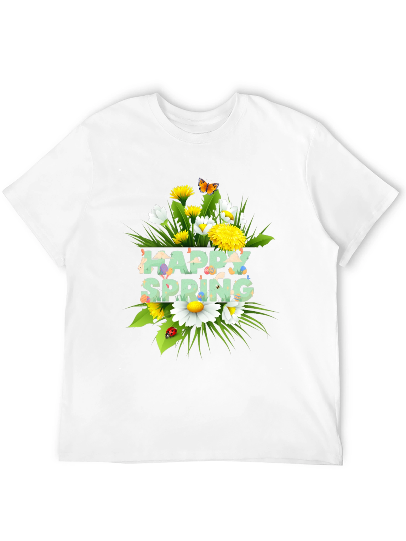 Happy Spring Floral Graphic Black T-Shirt