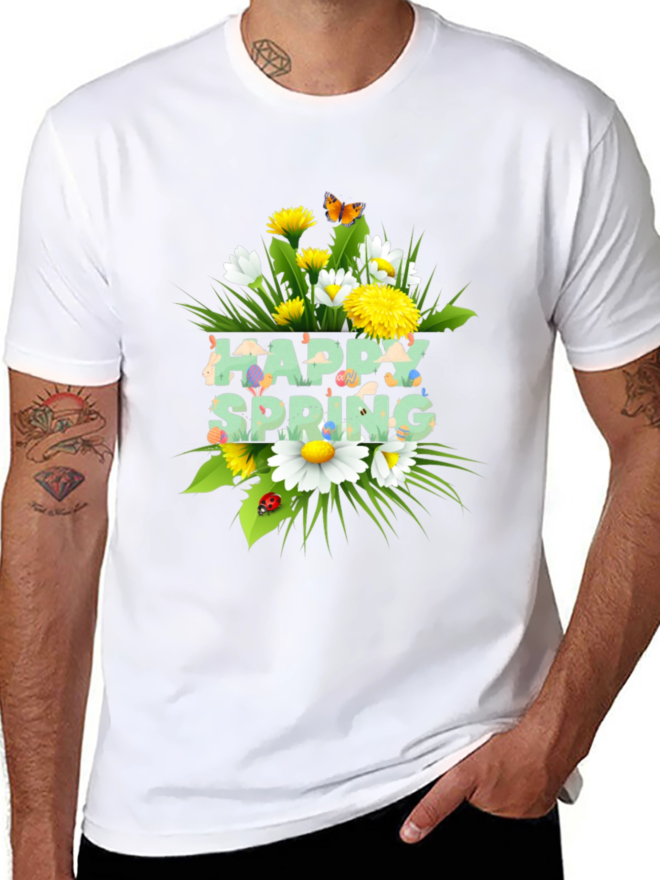 Happy Spring Floral Graphic Black T-Shirt