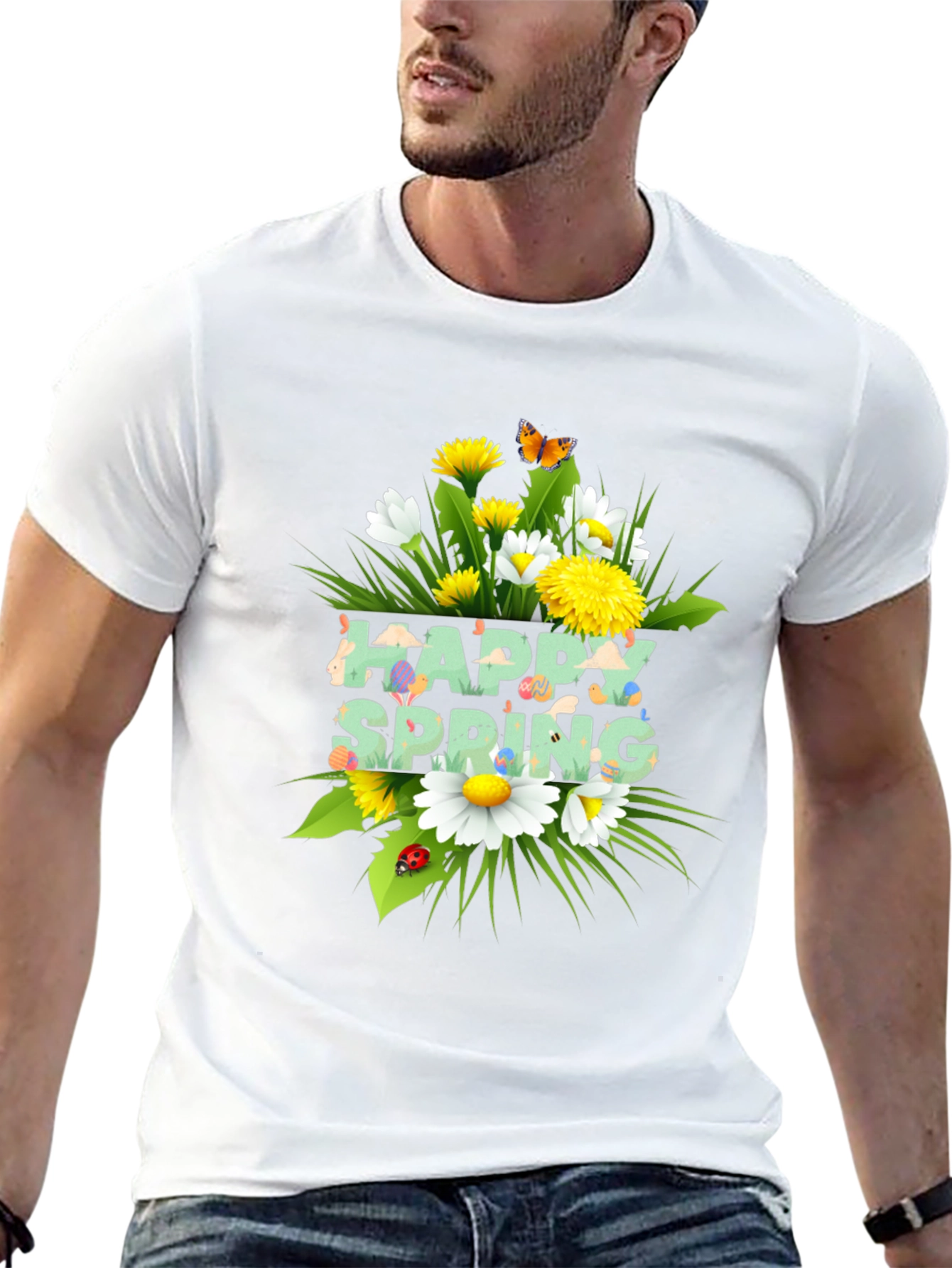Happy Spring Floral Graphic Black T-Shirt