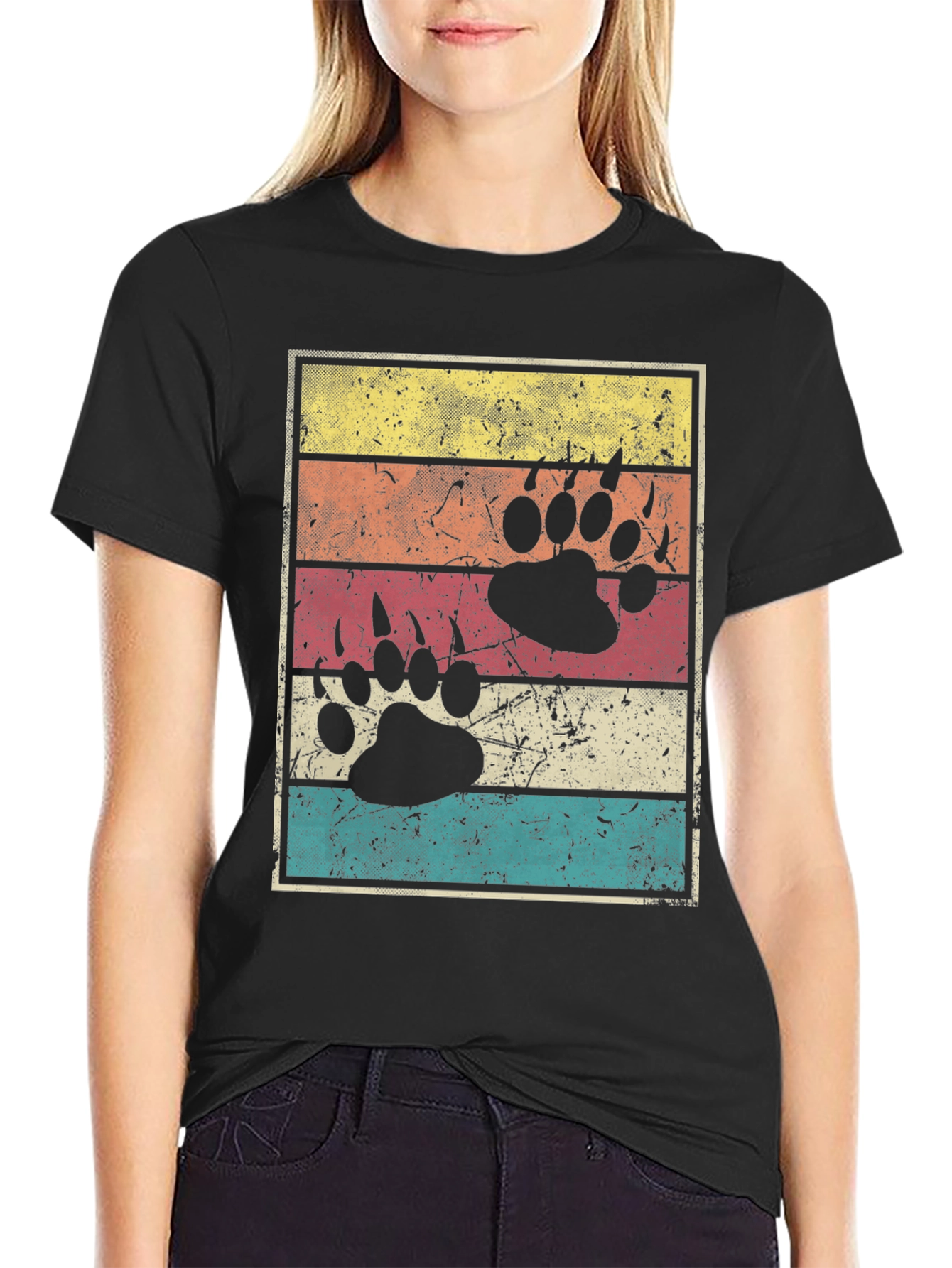 Retro Bear Paw Print T-Shirt
