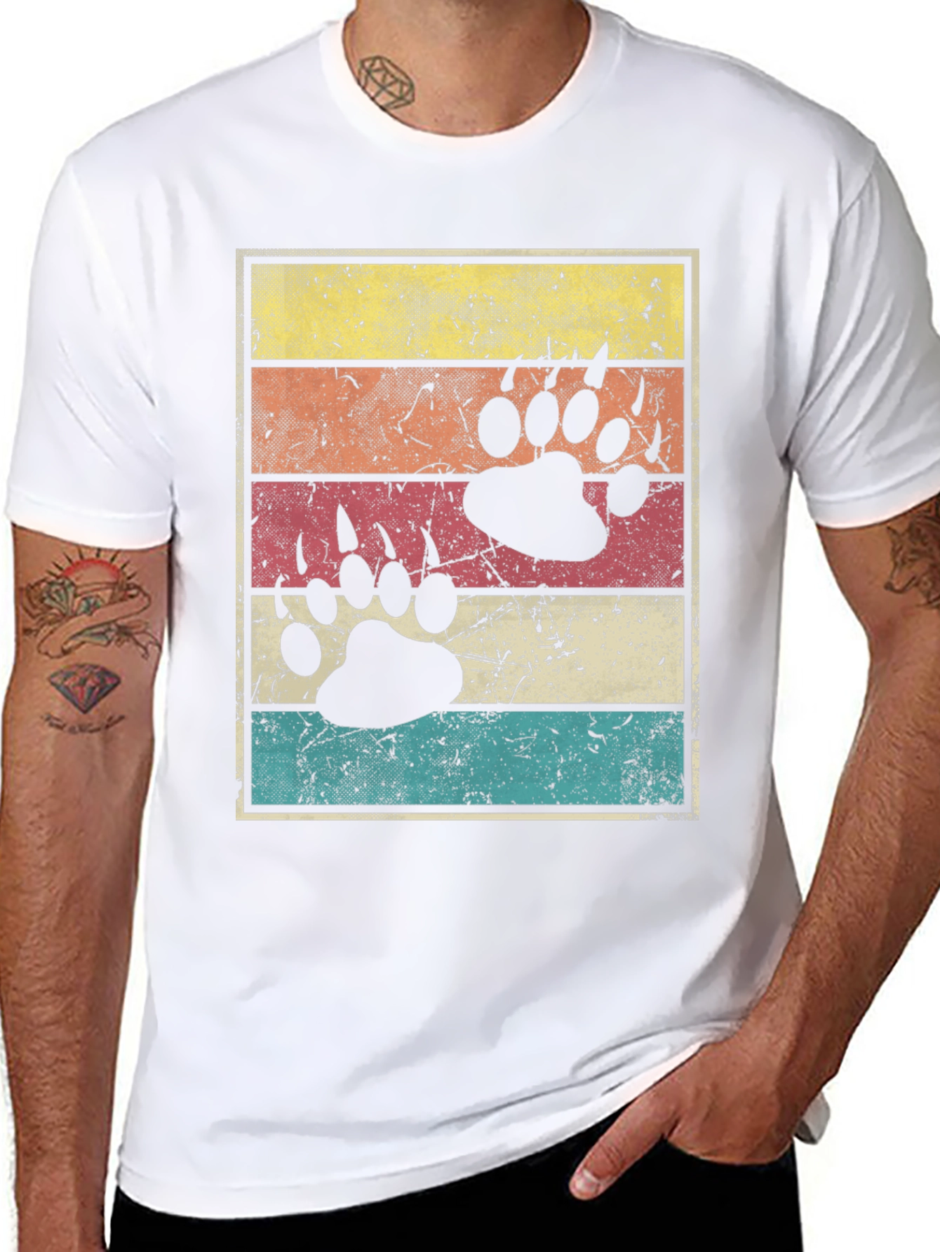 Retro Bear Paw Print T-Shirt