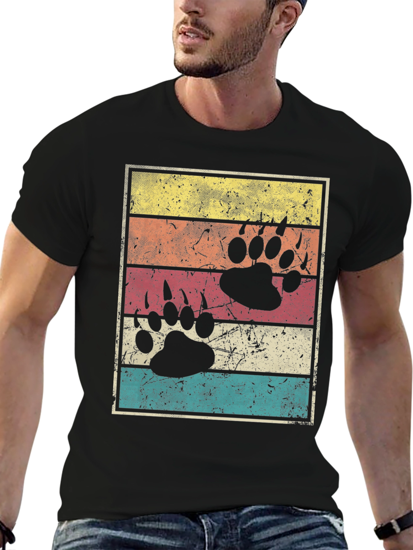 Retro Bear Paw Print T-Shirt