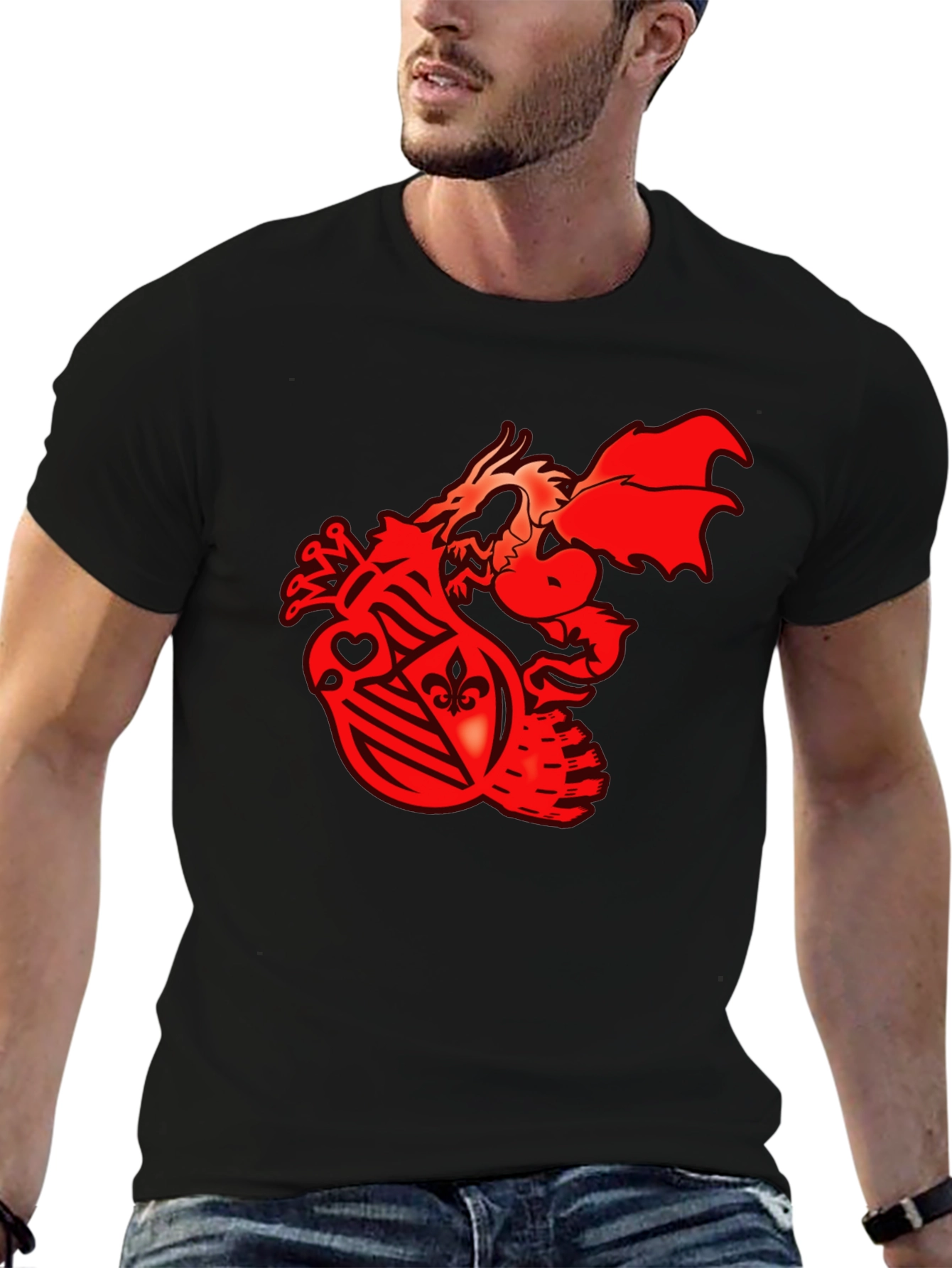 Dragon Crest Graphic Tee - Black Cotton T-Shirt