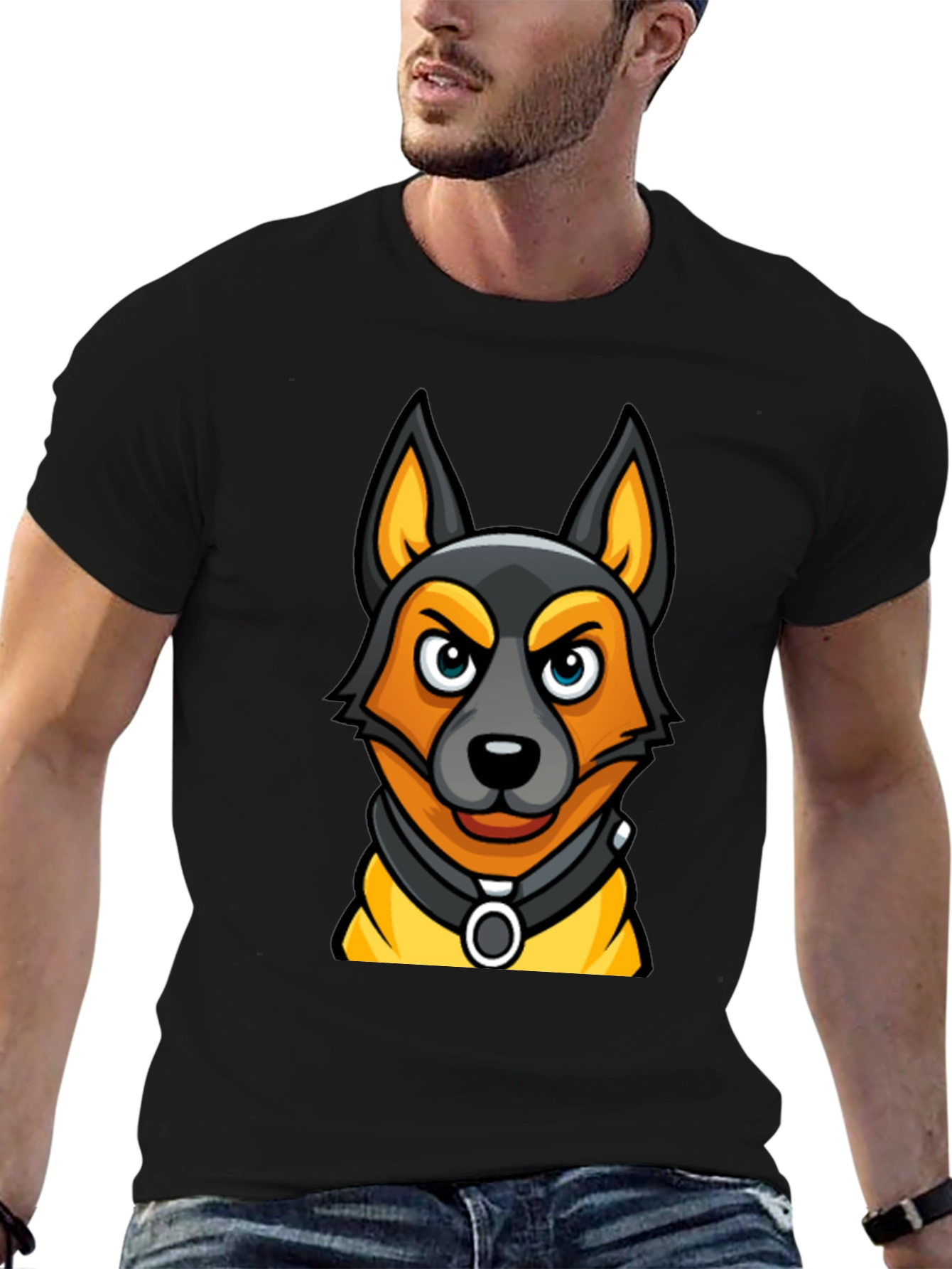 Cartoon Dog Graphic Tee - Black