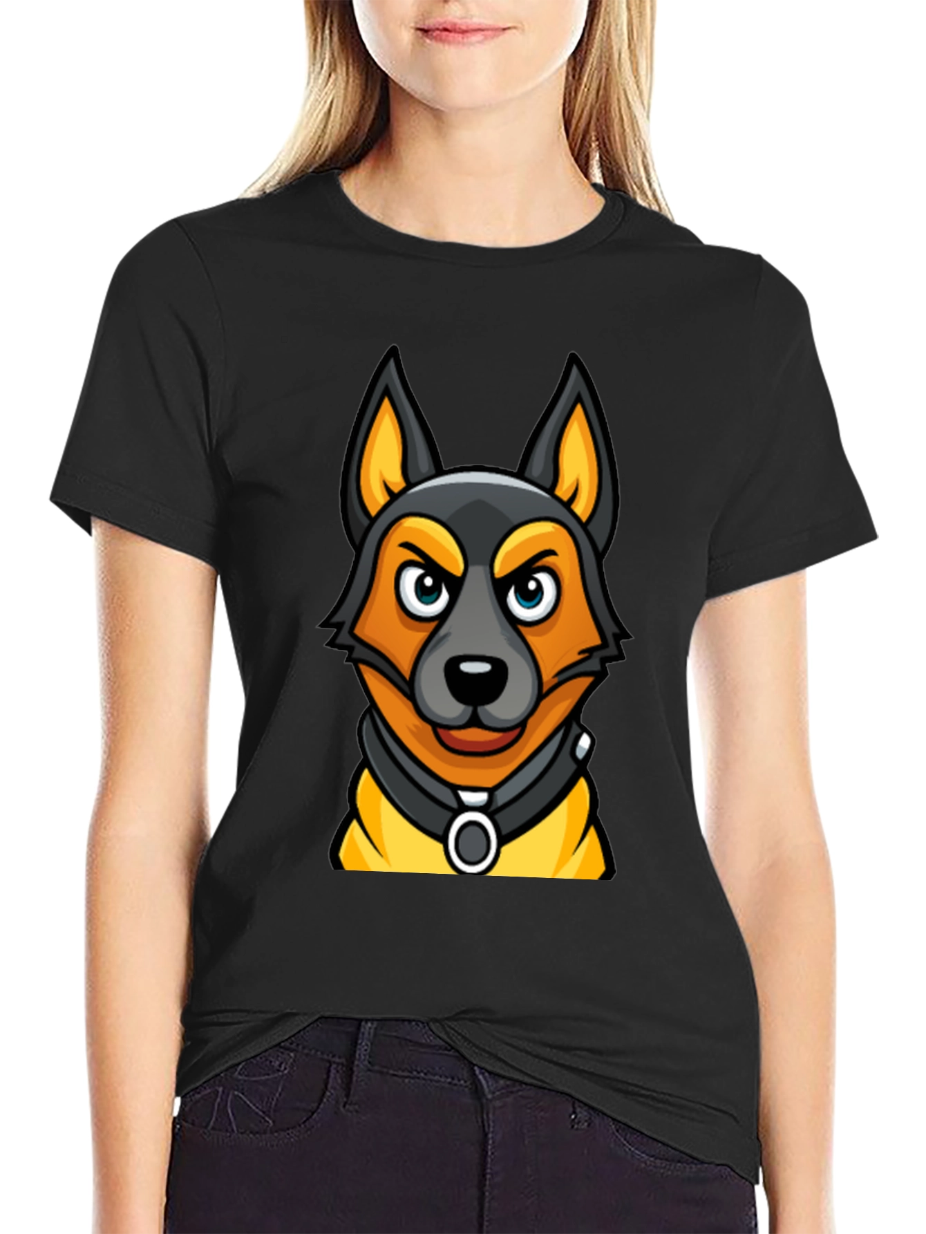 Cartoon Dog Graphic Tee - Black
