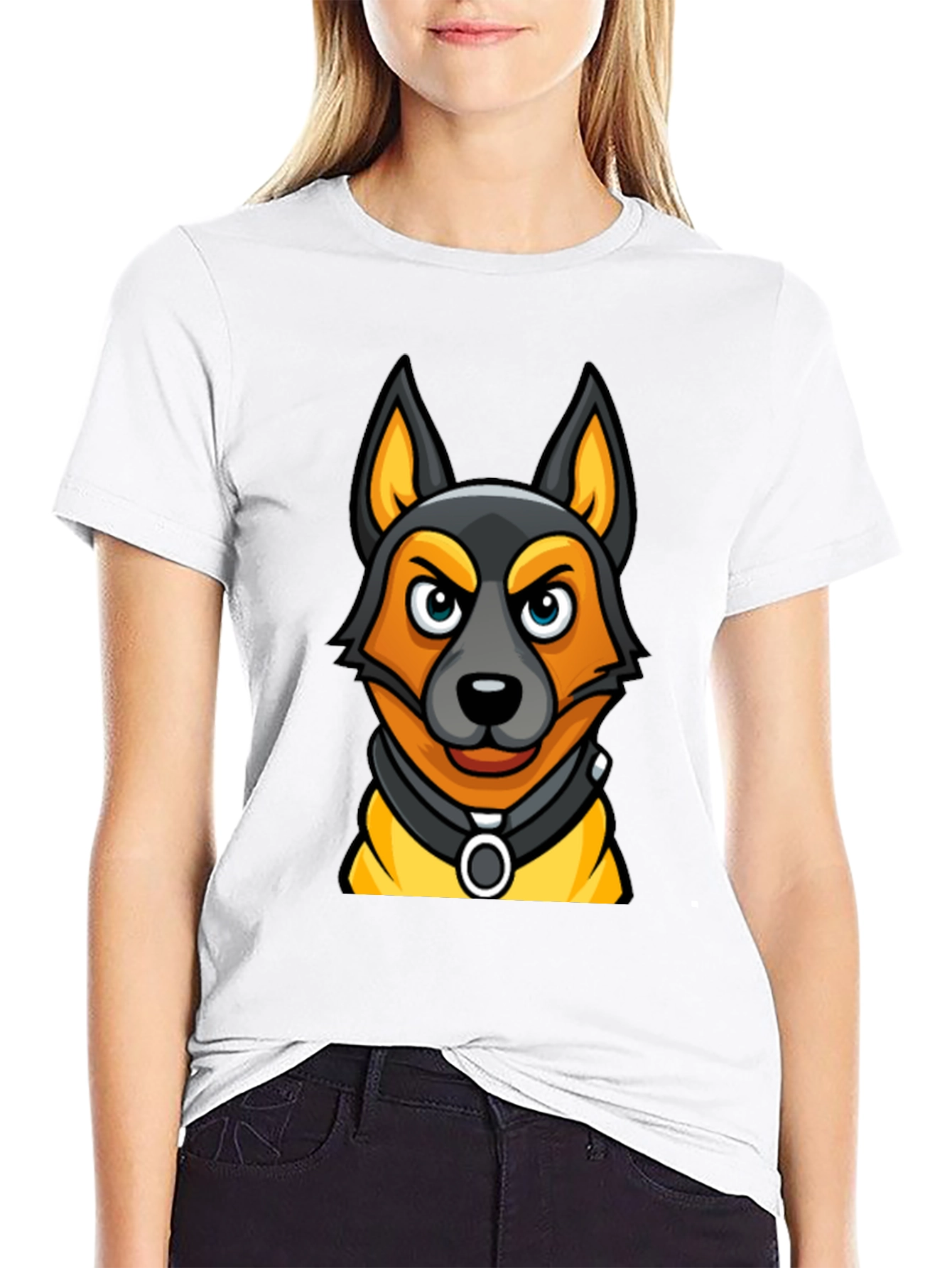 Cartoon Dog Graphic Tee - Black