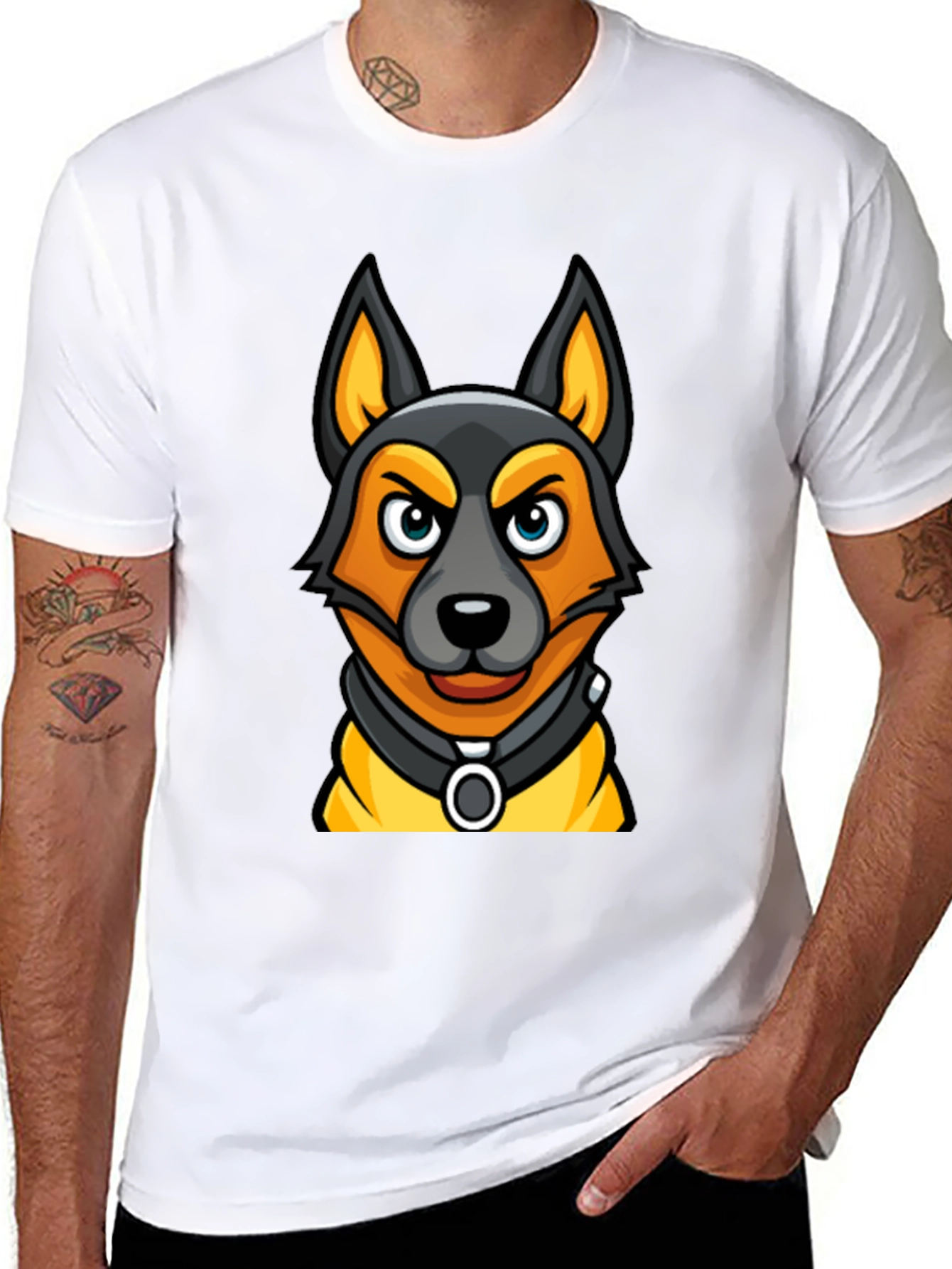 Cartoon Dog Graphic Tee - Black