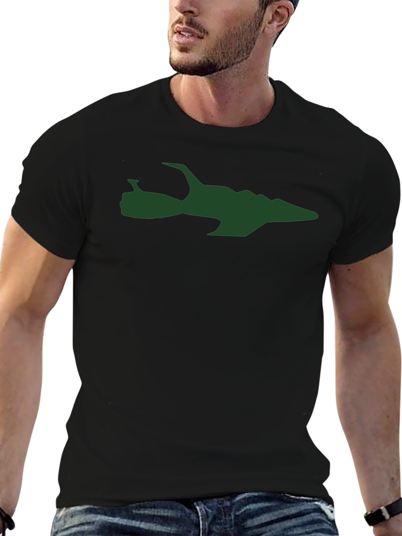 Sci-Fi Spaceship Graphic T-Shirt - Black
