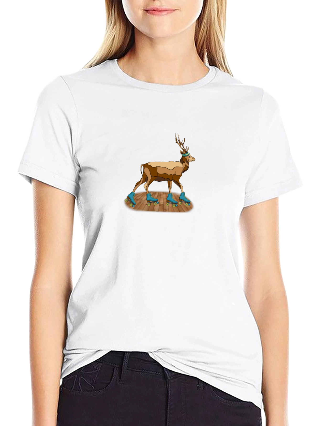 Deer on Roller Skates T-Shirt - Unique Design!