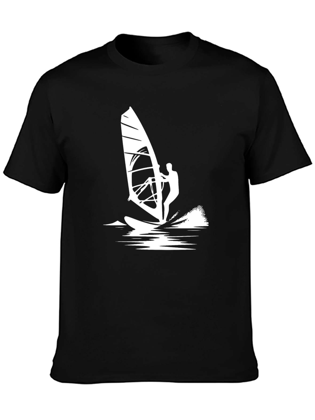 Windsurfing Graphic Tee - Black Cotton T-Shirt