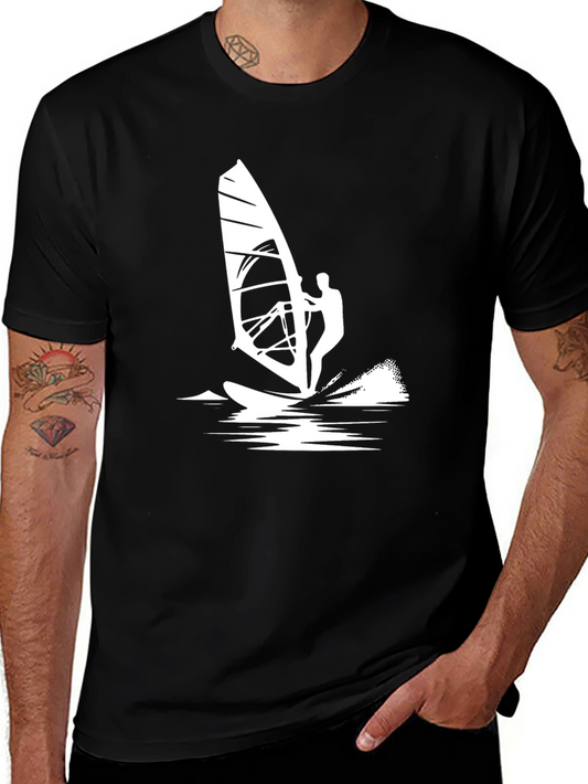Windsurfing Graphic Tee - Black Cotton T-Shirt