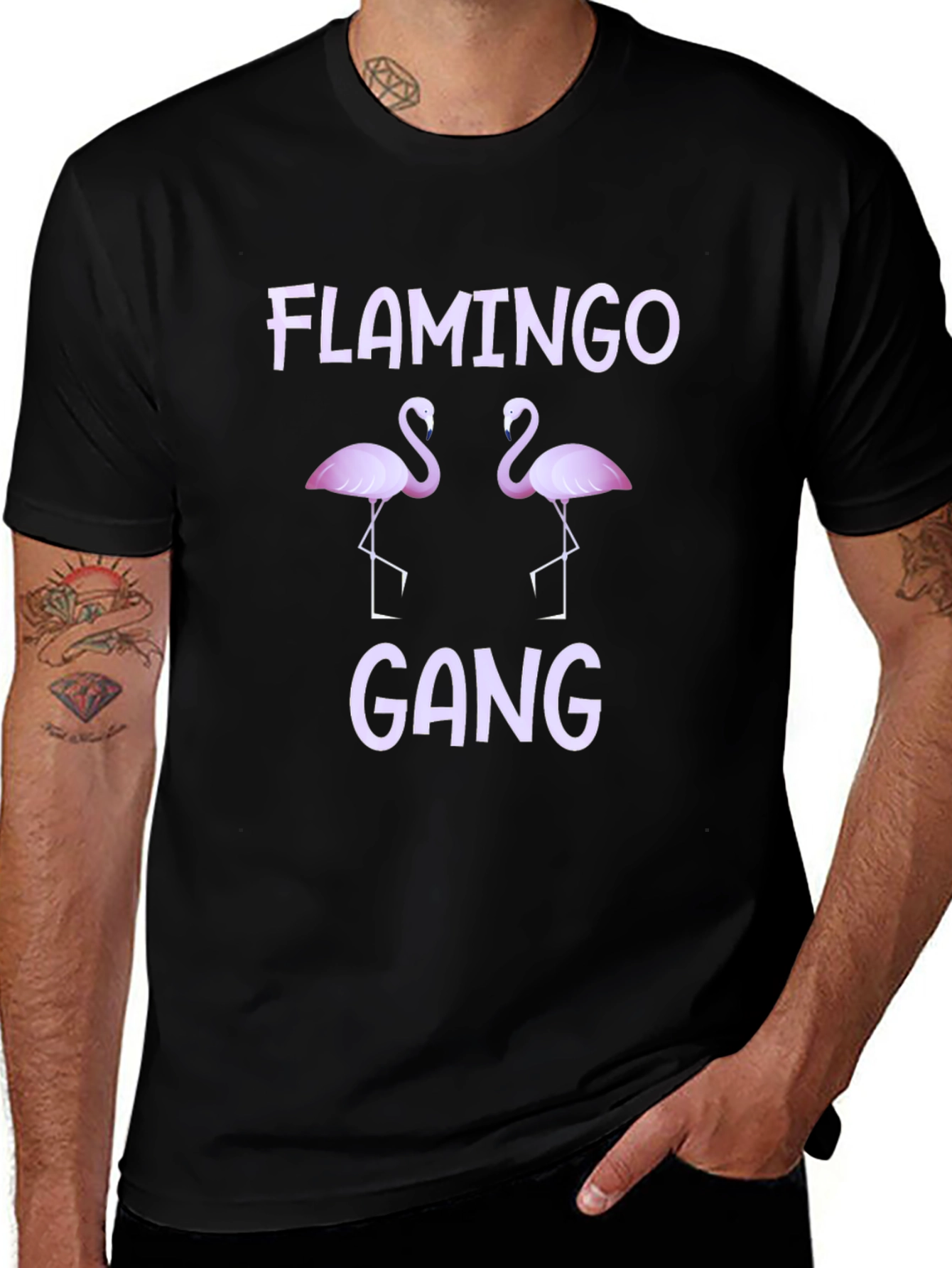 Flamingo Gang Graphic Tee - Black Cotton T-Shirt