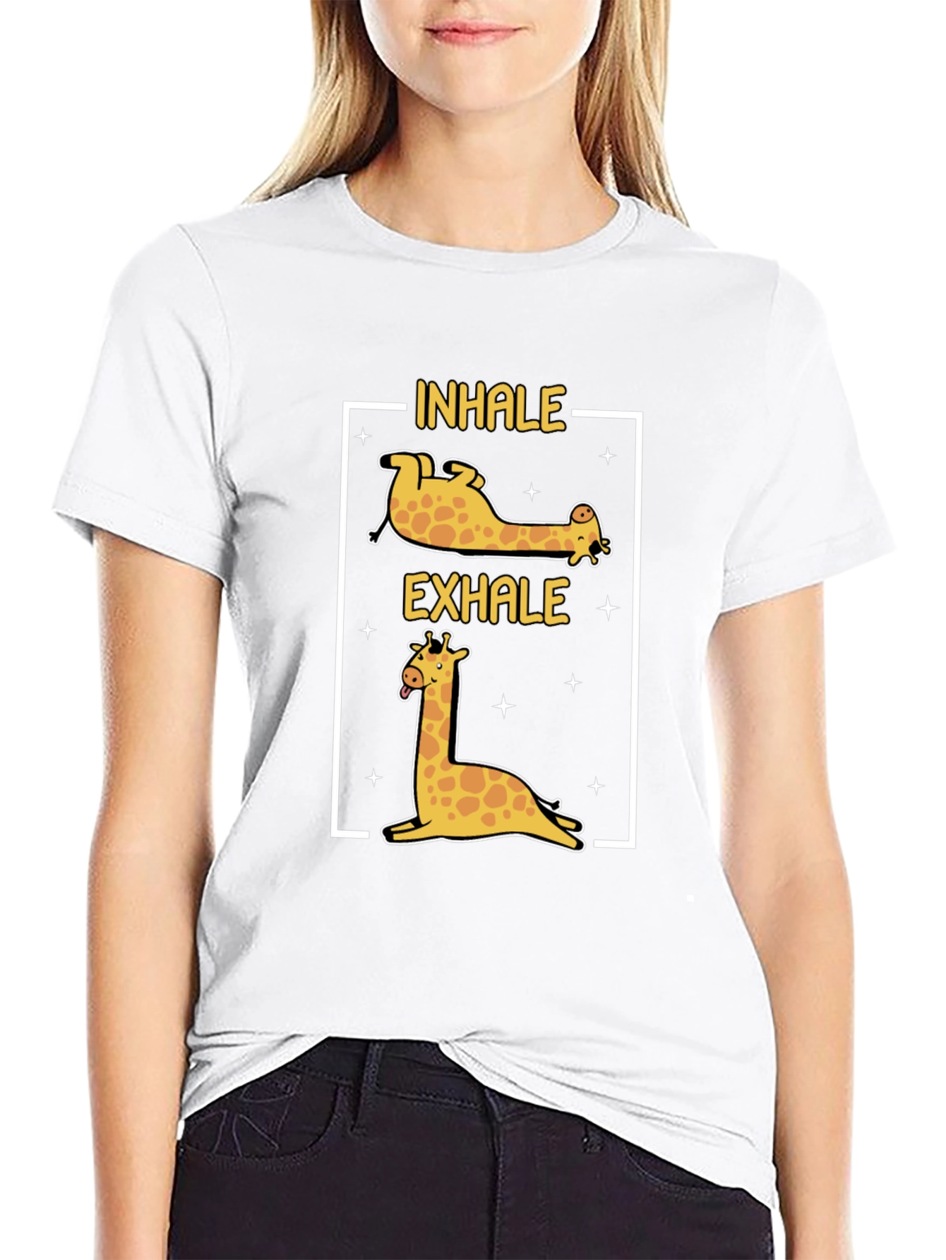 Inhale Exhale Giraffe Yoga Black T-Shirt