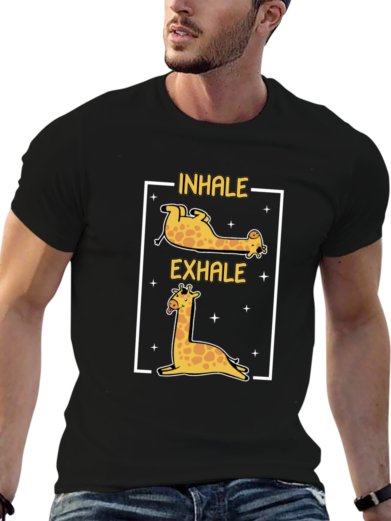 Inhale Exhale Giraffe Yoga Black T-Shirt