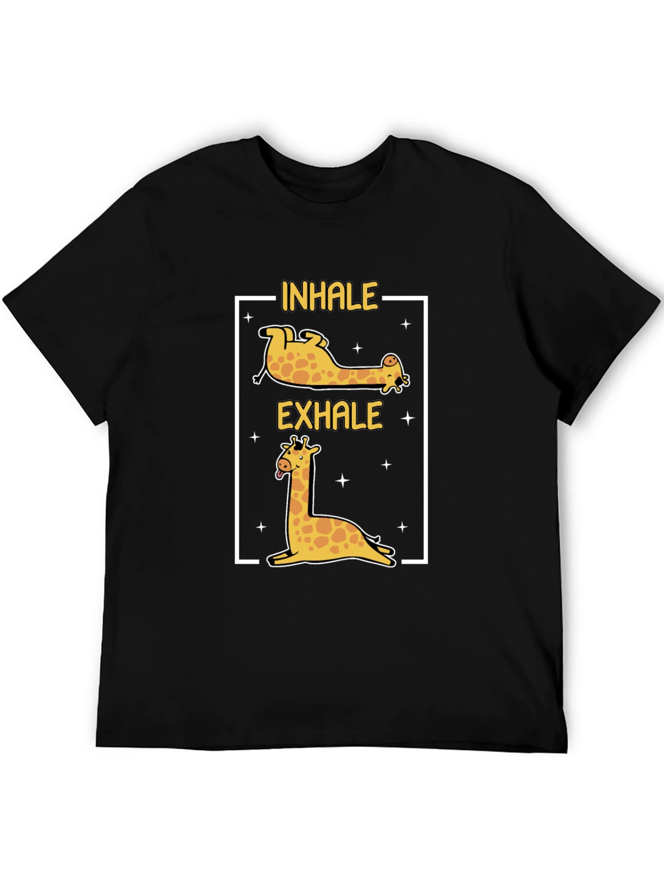 Inhale Exhale Giraffe Yoga Black T-Shirt