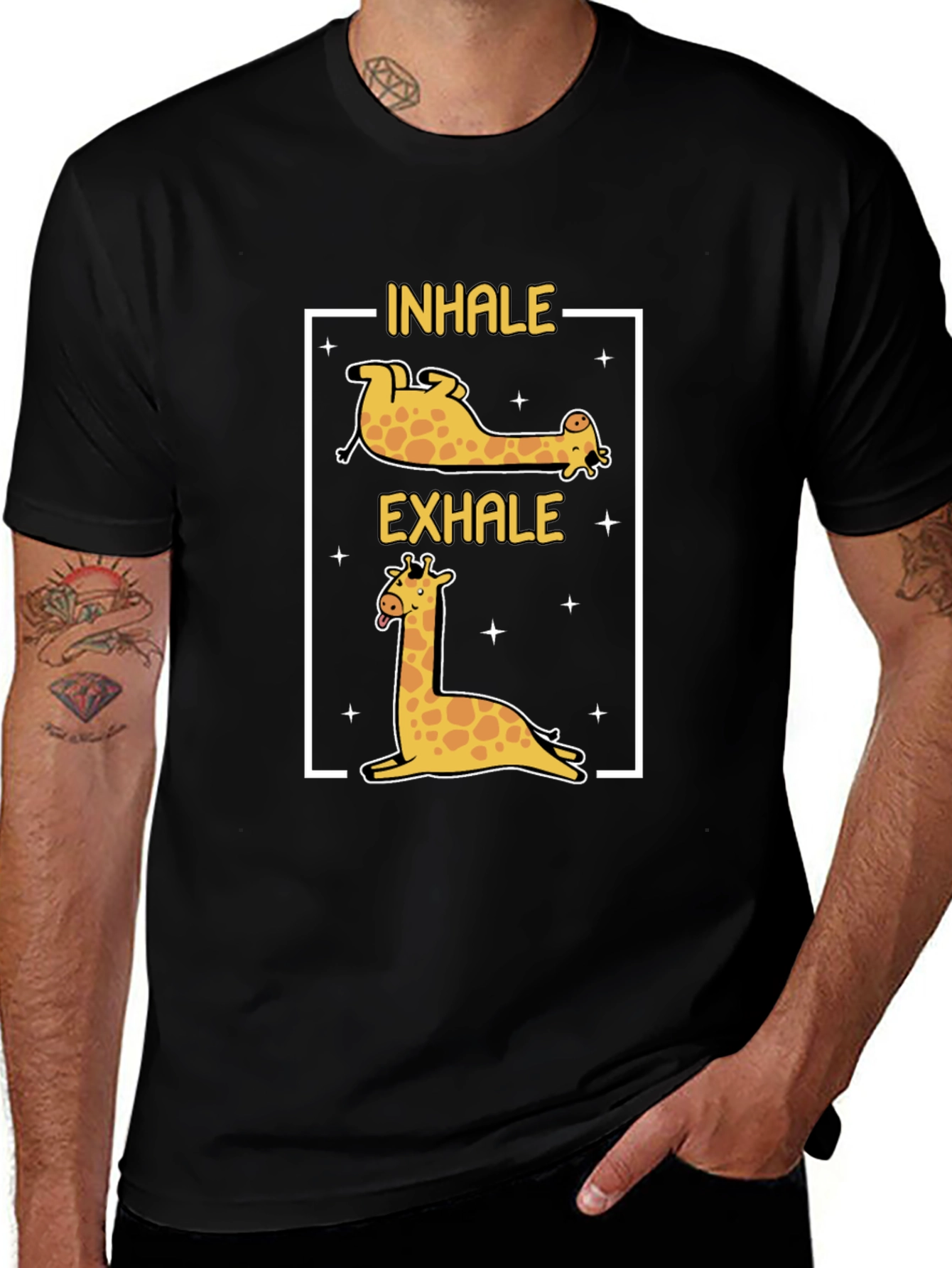 Inhale Exhale Giraffe Yoga Black T-Shirt