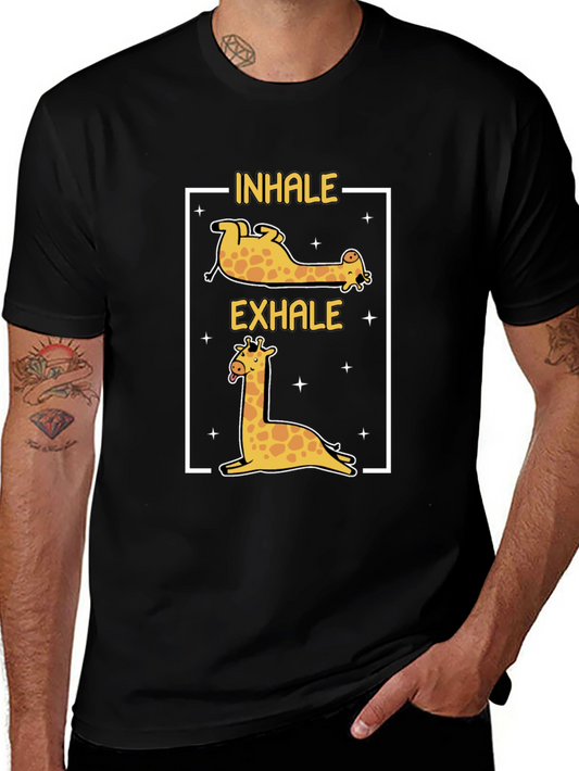 Inhale Exhale Giraffe Yoga Black T-Shirt