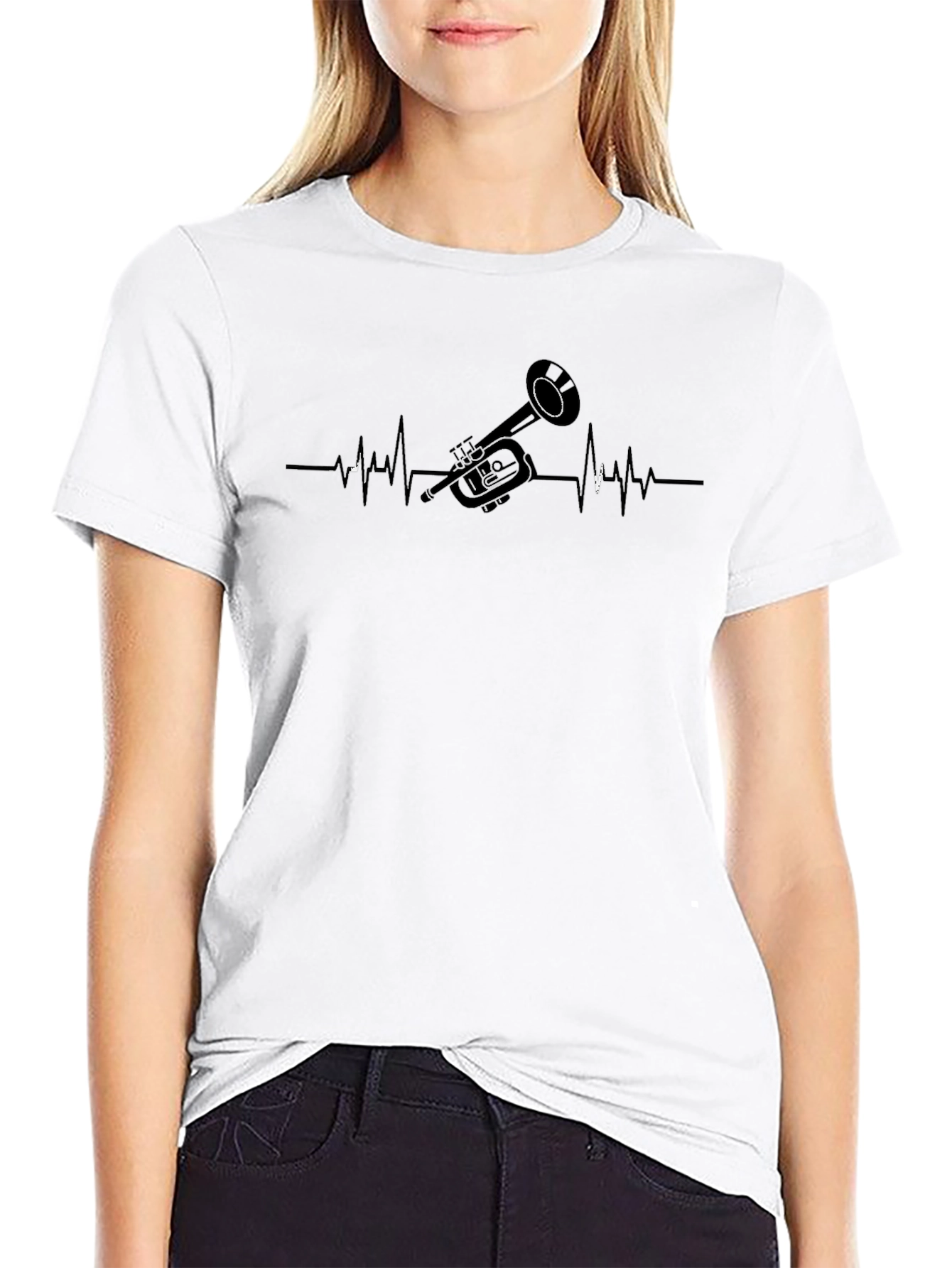 Trumpet Heartbeat Graphic Tee - Music Lover Shirt