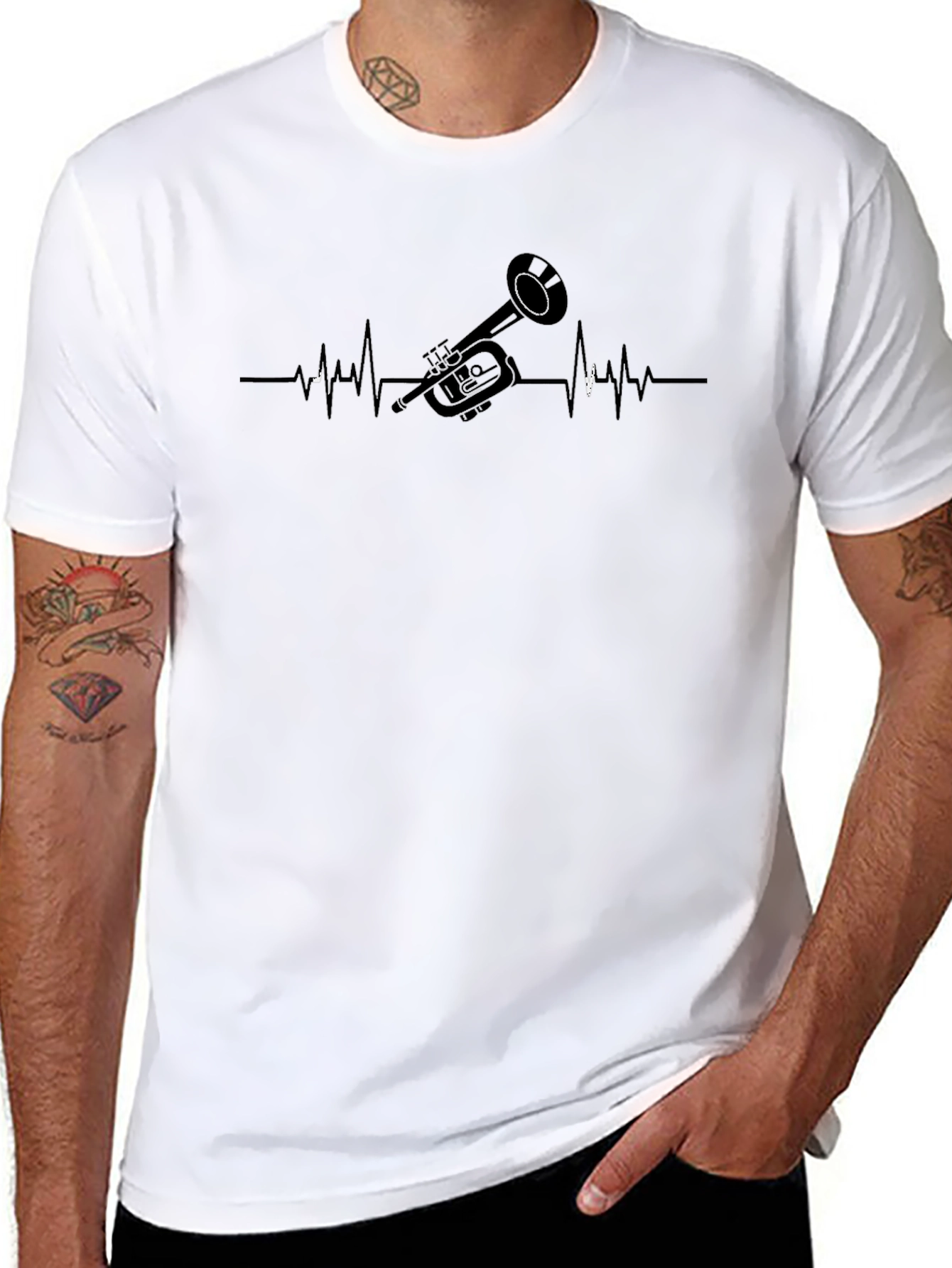 Trumpet Heartbeat Graphic Tee - Music Lover Shirt