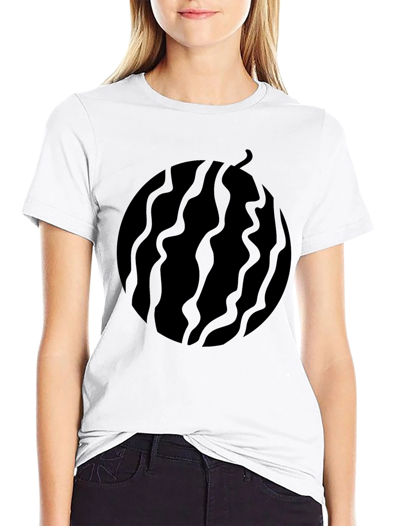 Black Graphic Tee - Abstract Fruit Design