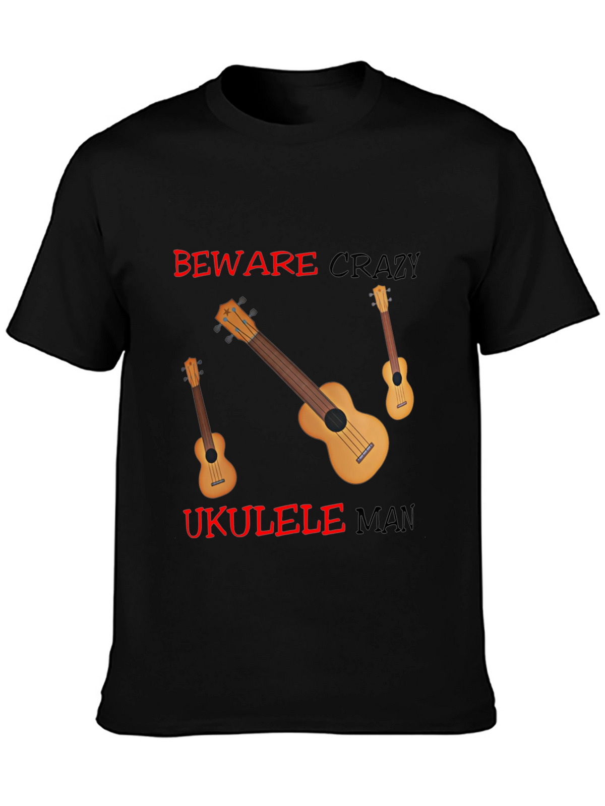 Beware Crazy Ukulele Man Black Graphic Tee