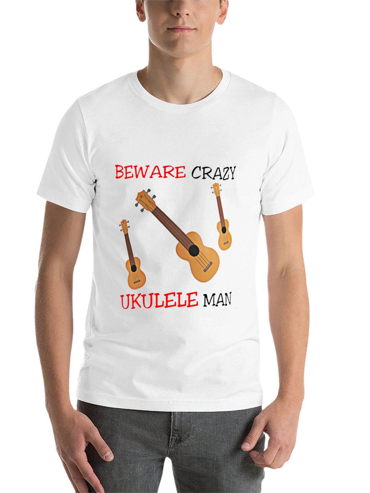 Beware Crazy Ukulele Man Black Graphic Tee