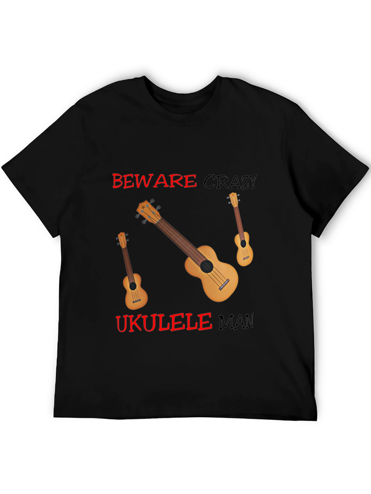 Beware Crazy Ukulele Man Black Graphic Tee