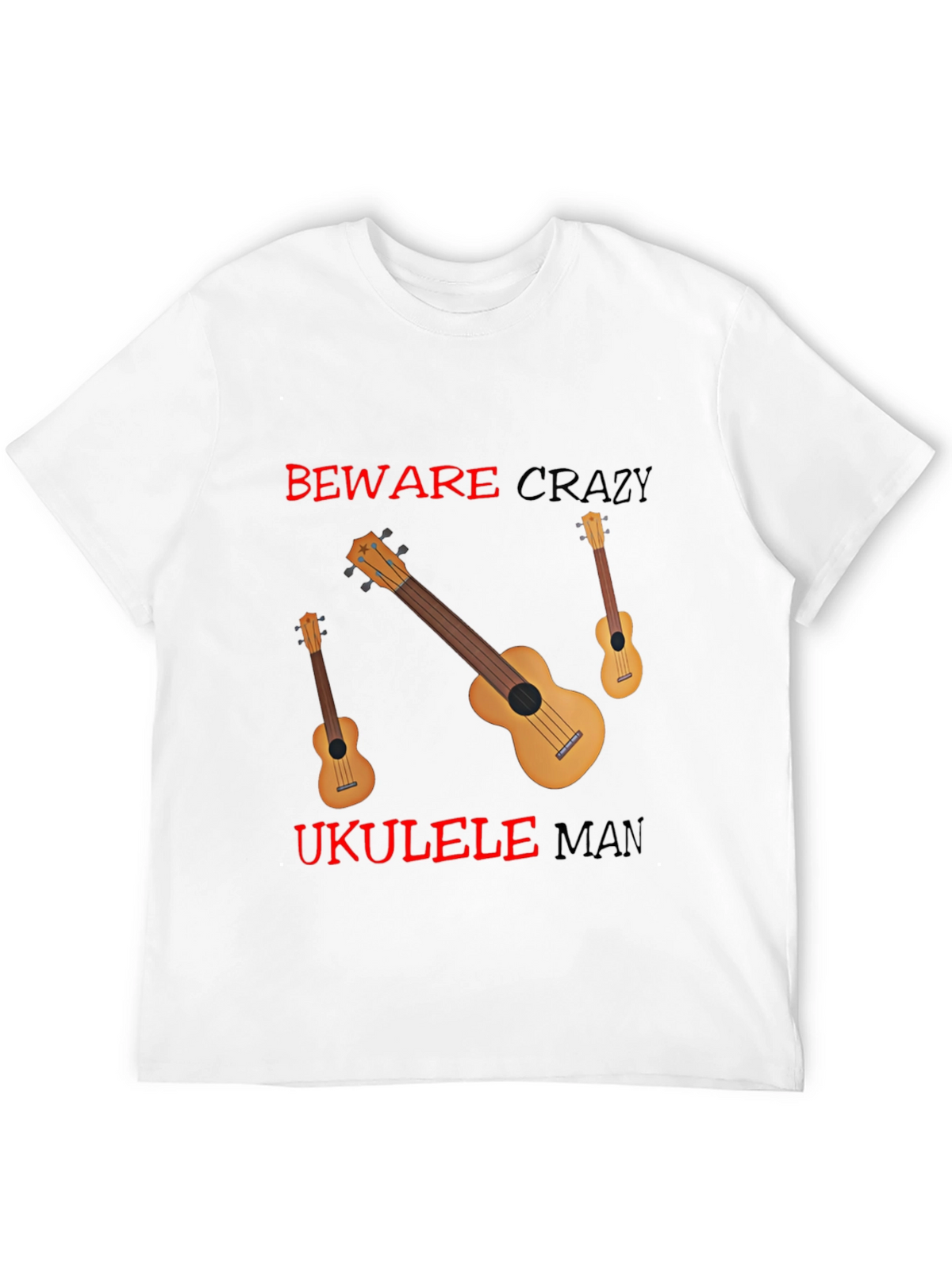Beware Crazy Ukulele Man Black Graphic Tee