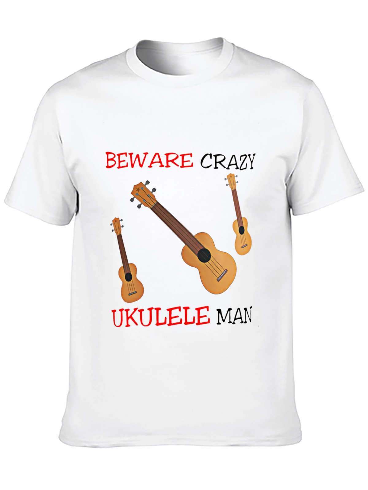 Beware Crazy Ukulele Man Black Graphic Tee