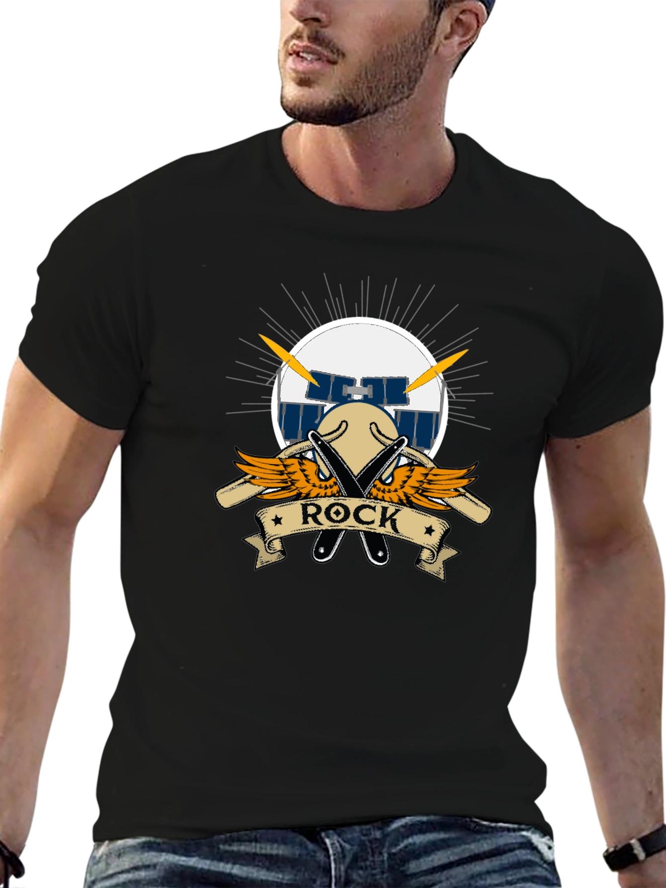 Rock Music Drum Set Graphic Black T-Shirt