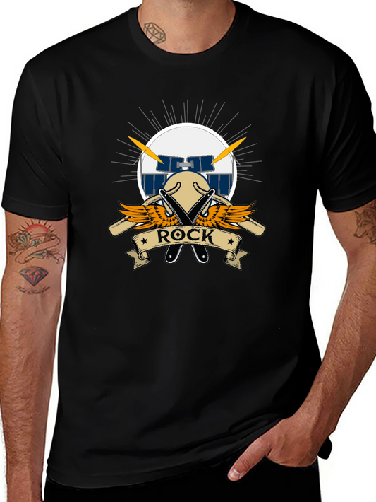 Rock Music Drum Set Graphic Black T-Shirt