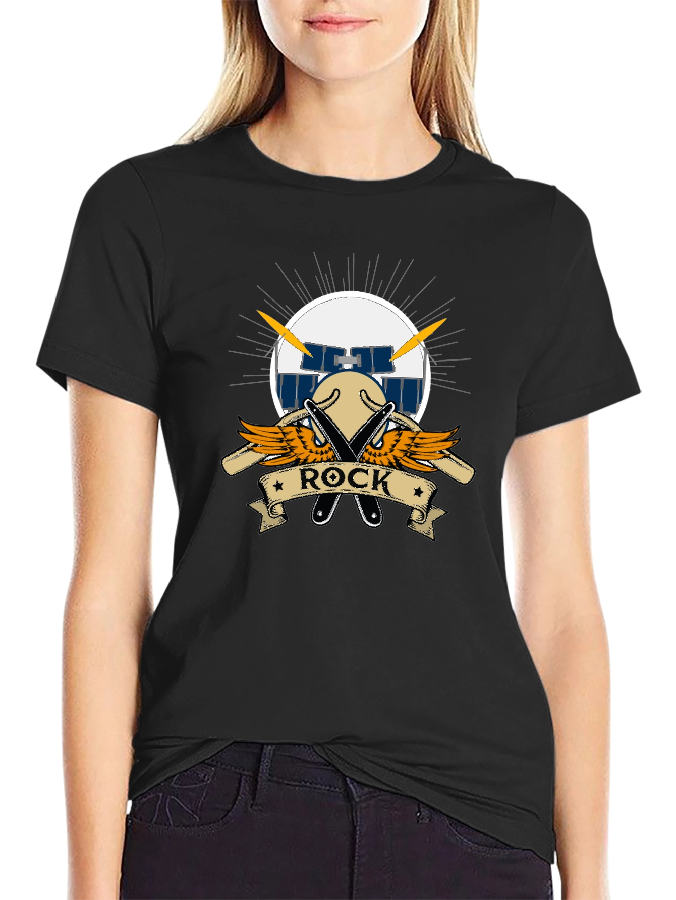Rock Music Drum Set Graphic Black T-Shirt