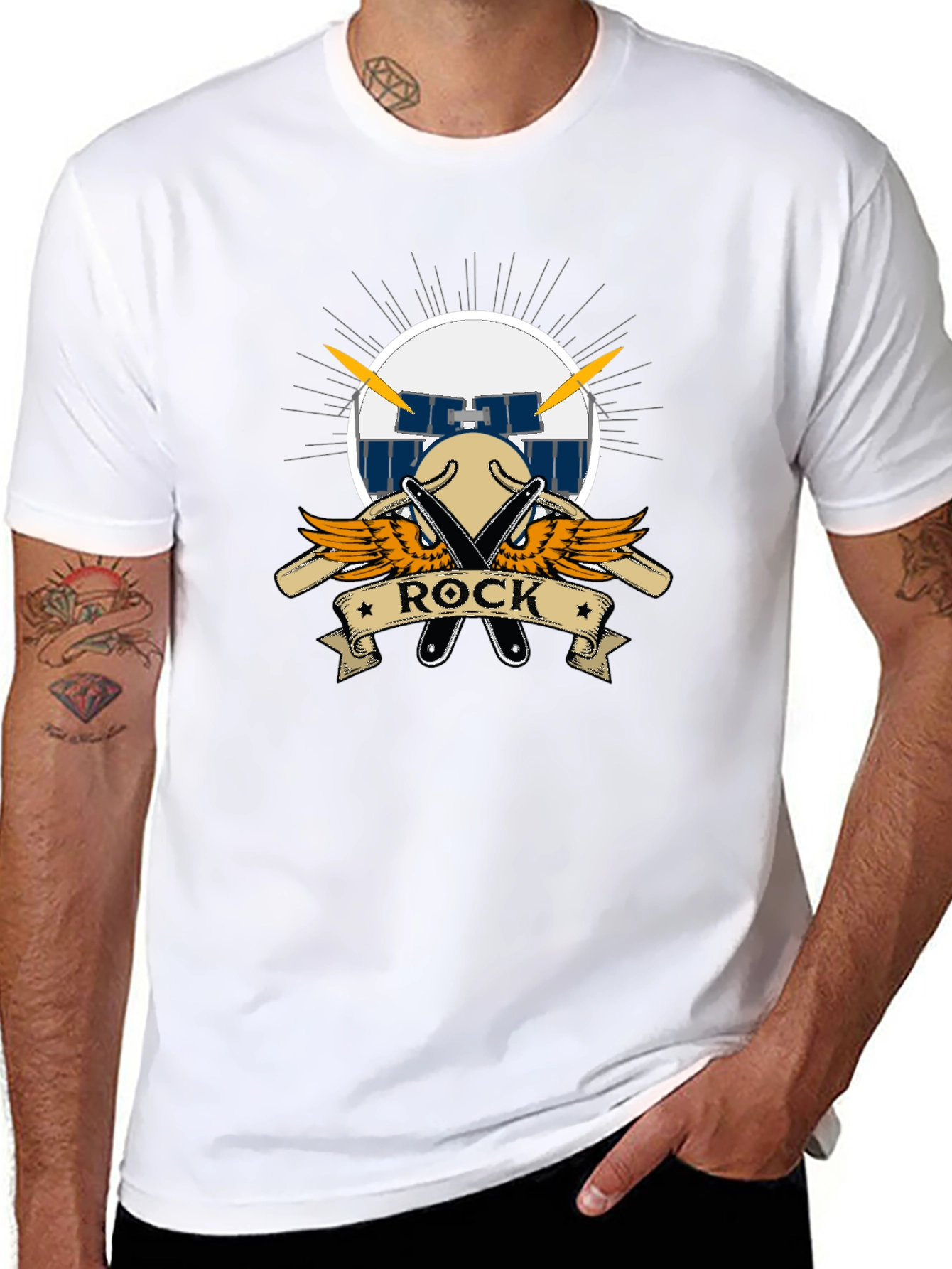 Rock Music Drum Set Graphic Black T-Shirt