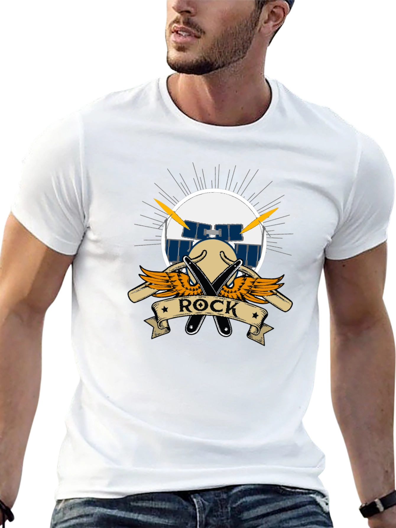 Rock Music Drum Set Graphic Black T-Shirt
