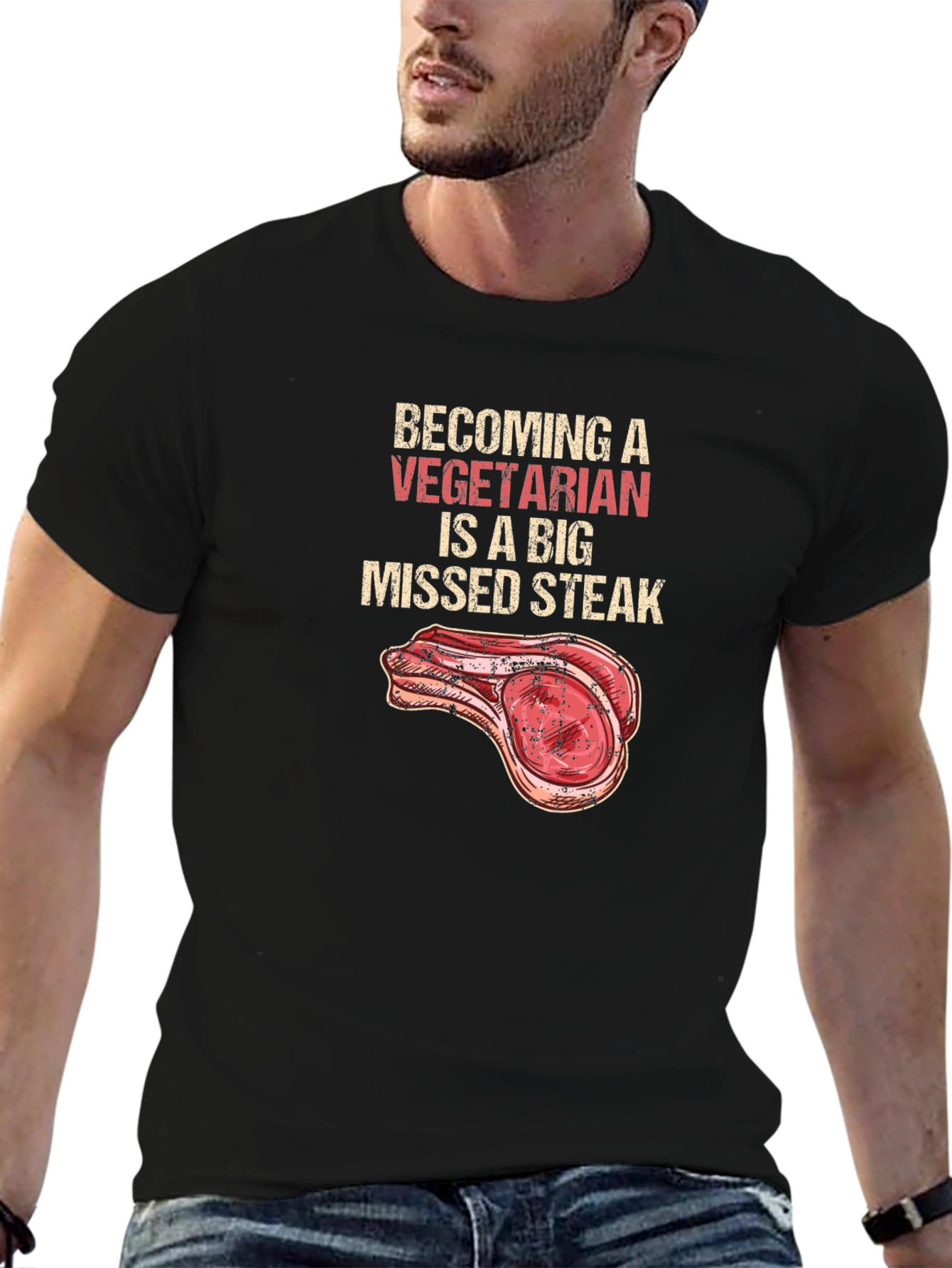 Becoming Vegetarian Missed Steak Black T-Shirt
