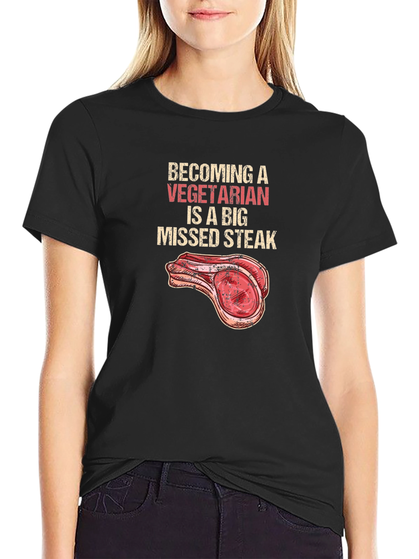 Becoming Vegetarian Missed Steak Black T-Shirt