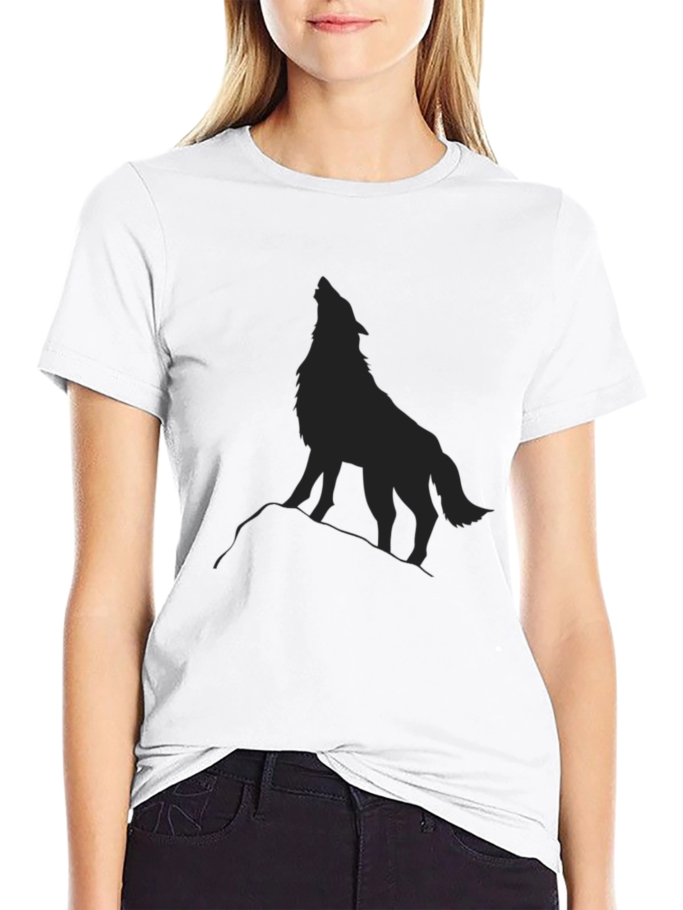 Black Wolf Silhouette Graphic Tee - Mens Fashion