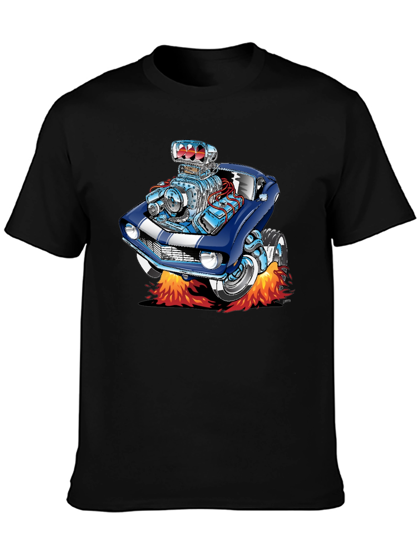 Cartoon Car Flames Black T-Shirt