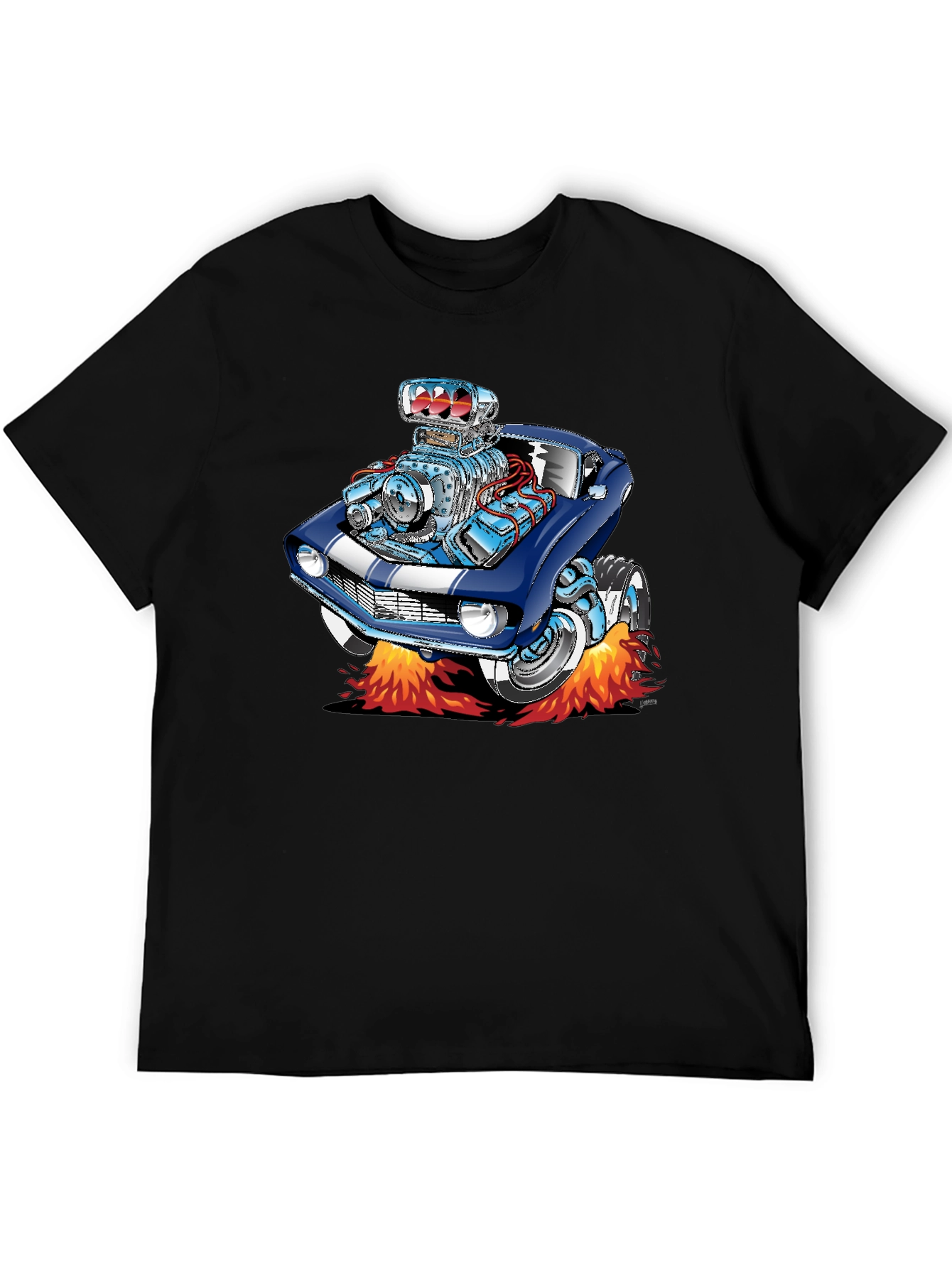 Cartoon Car Flames Black T-Shirt