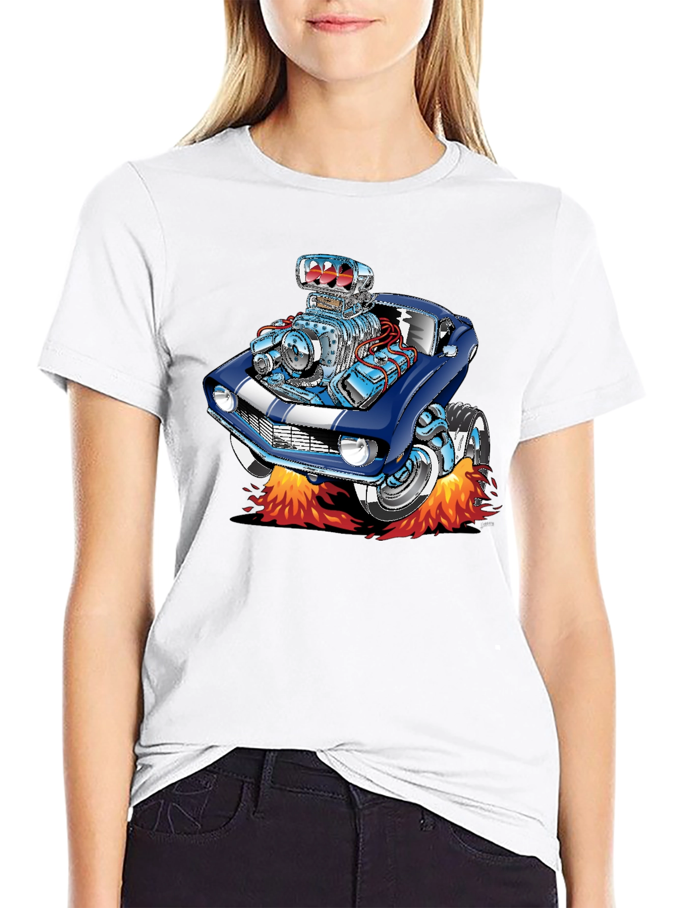 Cartoon Car Flames Black T-Shirt