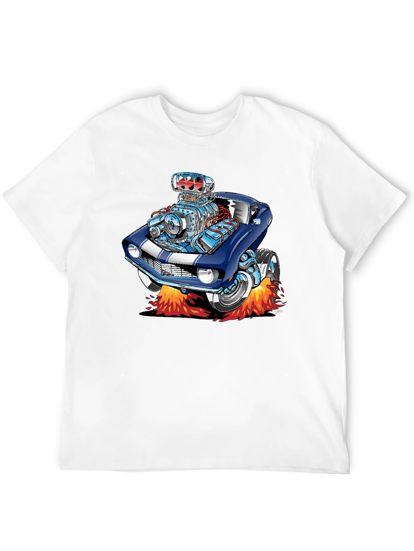 Cartoon Car Flames Black T-Shirt