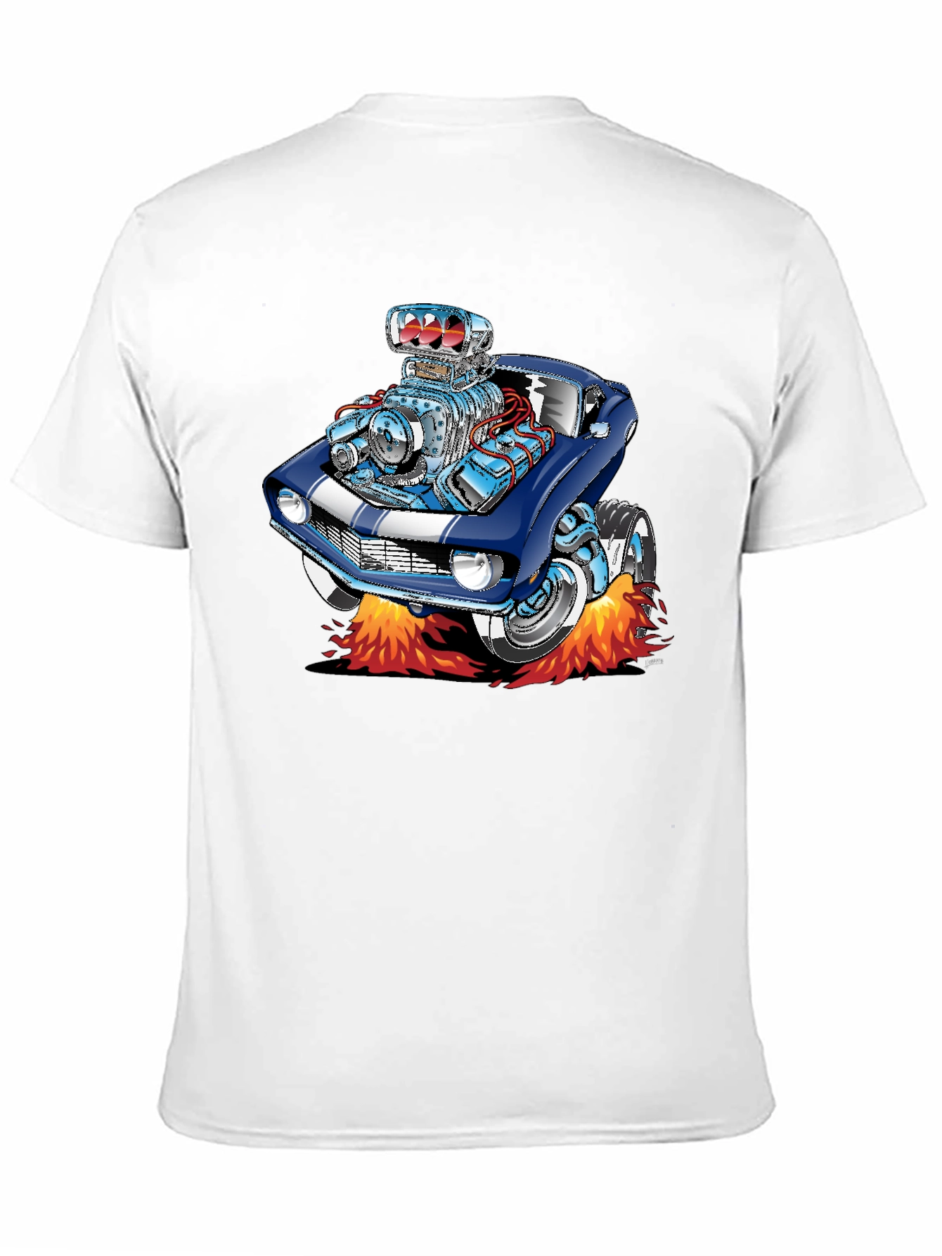 Cartoon Car Flames Black T-Shirt