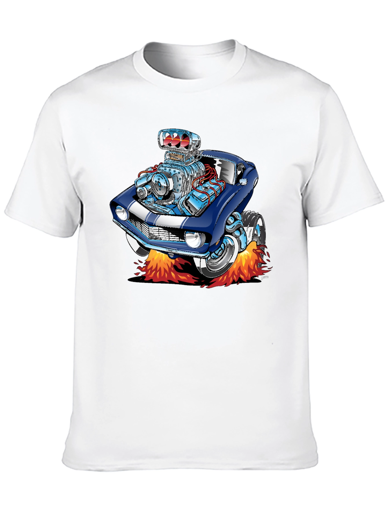 Cartoon Car Flames Black T-Shirt
