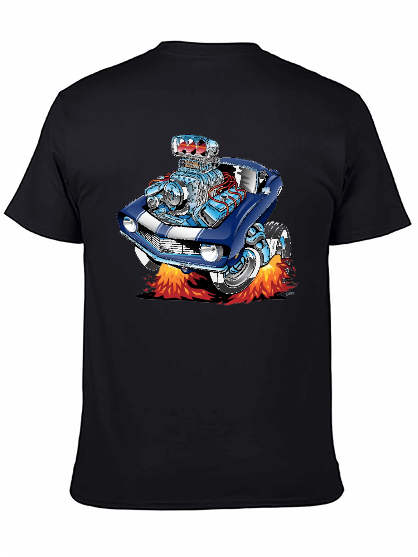 Cartoon Car Flames Black T-Shirt
