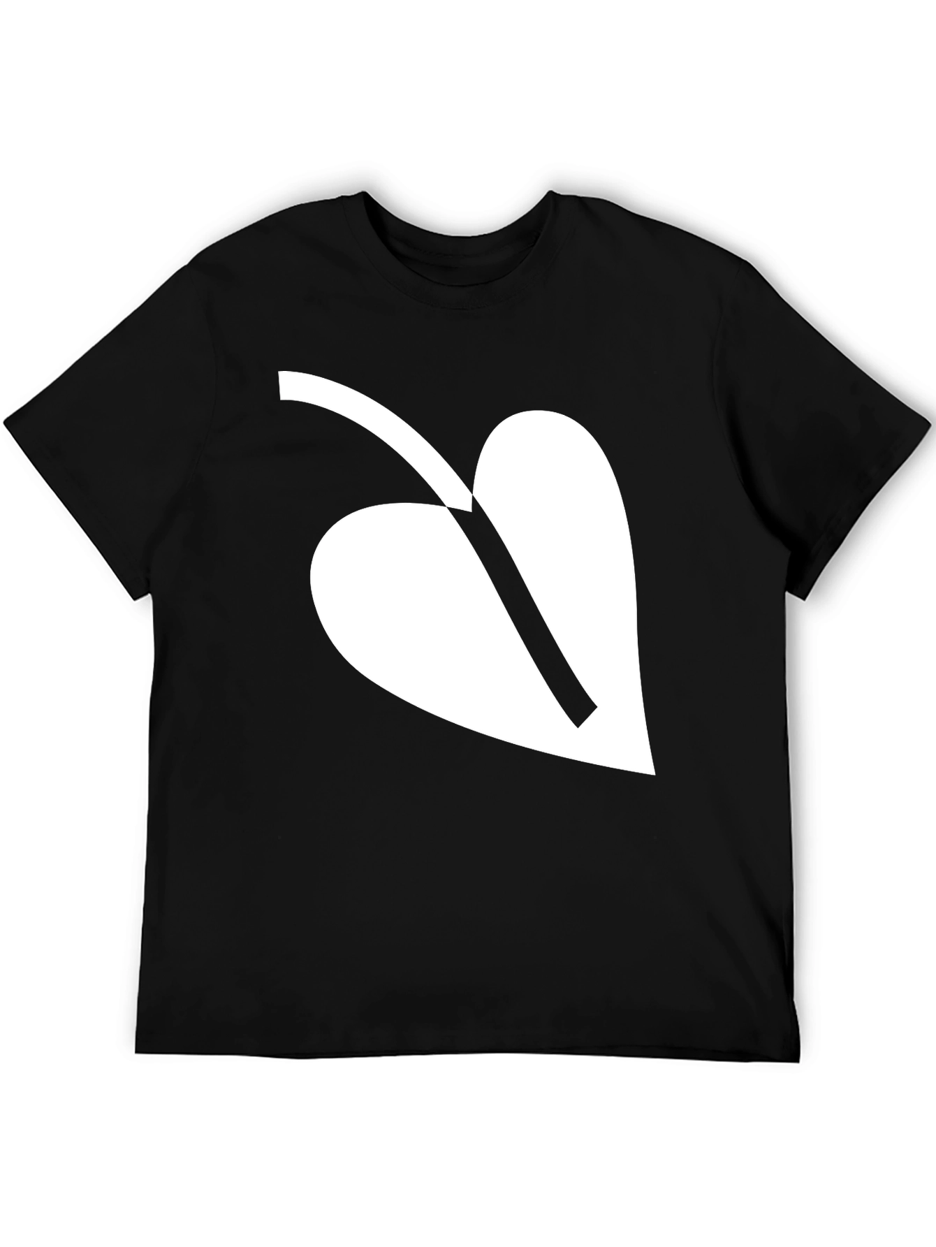 Black T-Shirt with White Leaf Graphic Print Casual Wear